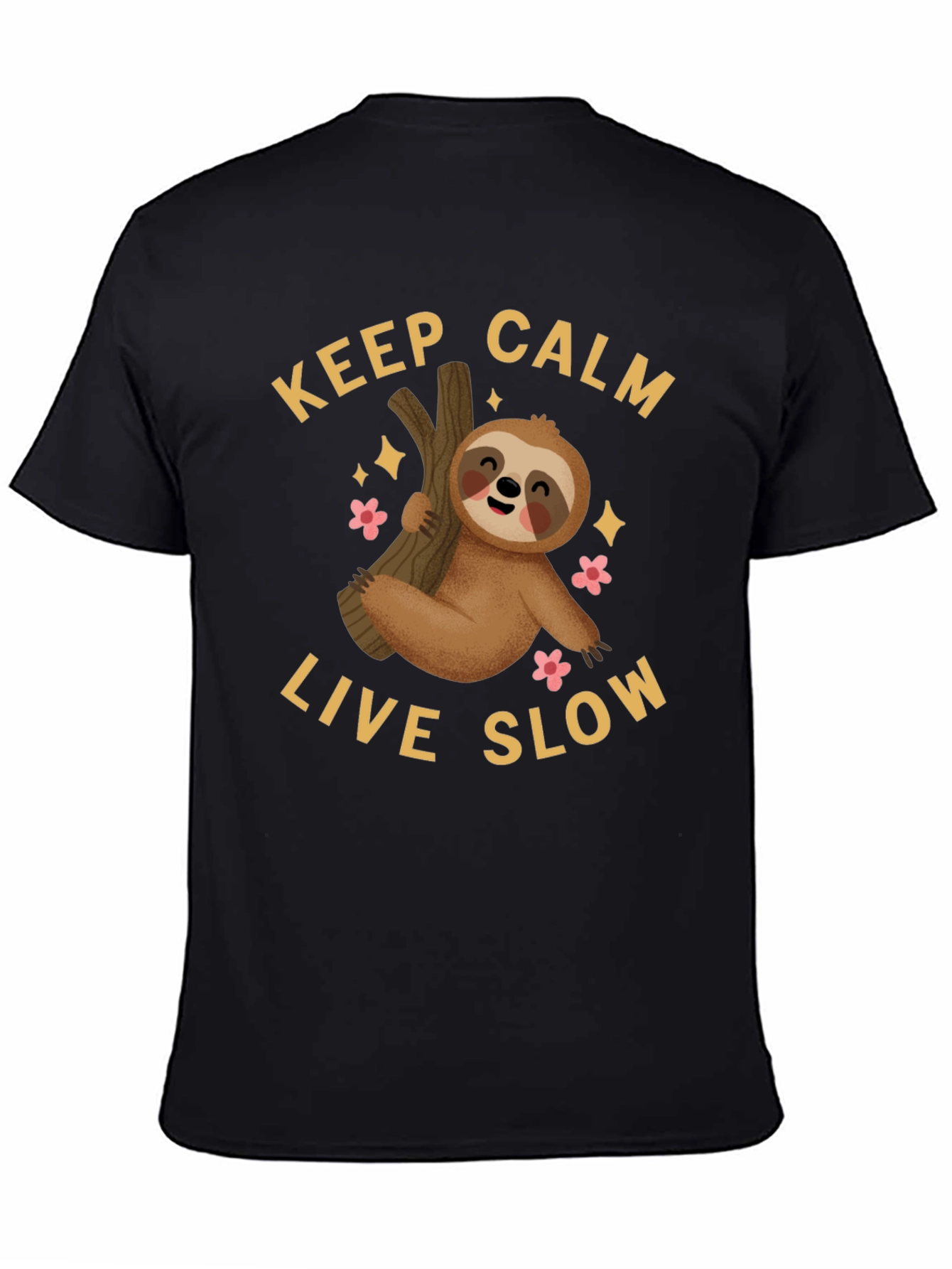 Black Keep Calm Live Slow Sloth Graphic Tee view 4