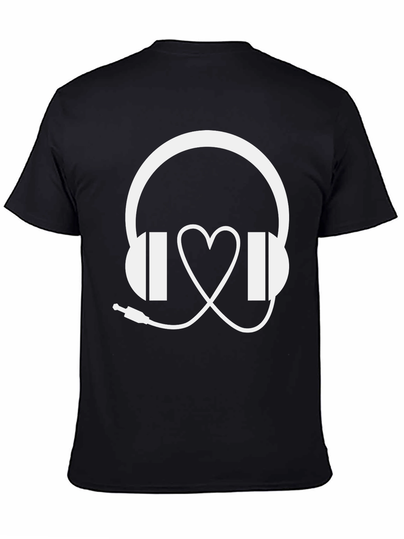 Black Music Lover T-Shirt: Headphones & Heartbeat Design view 4