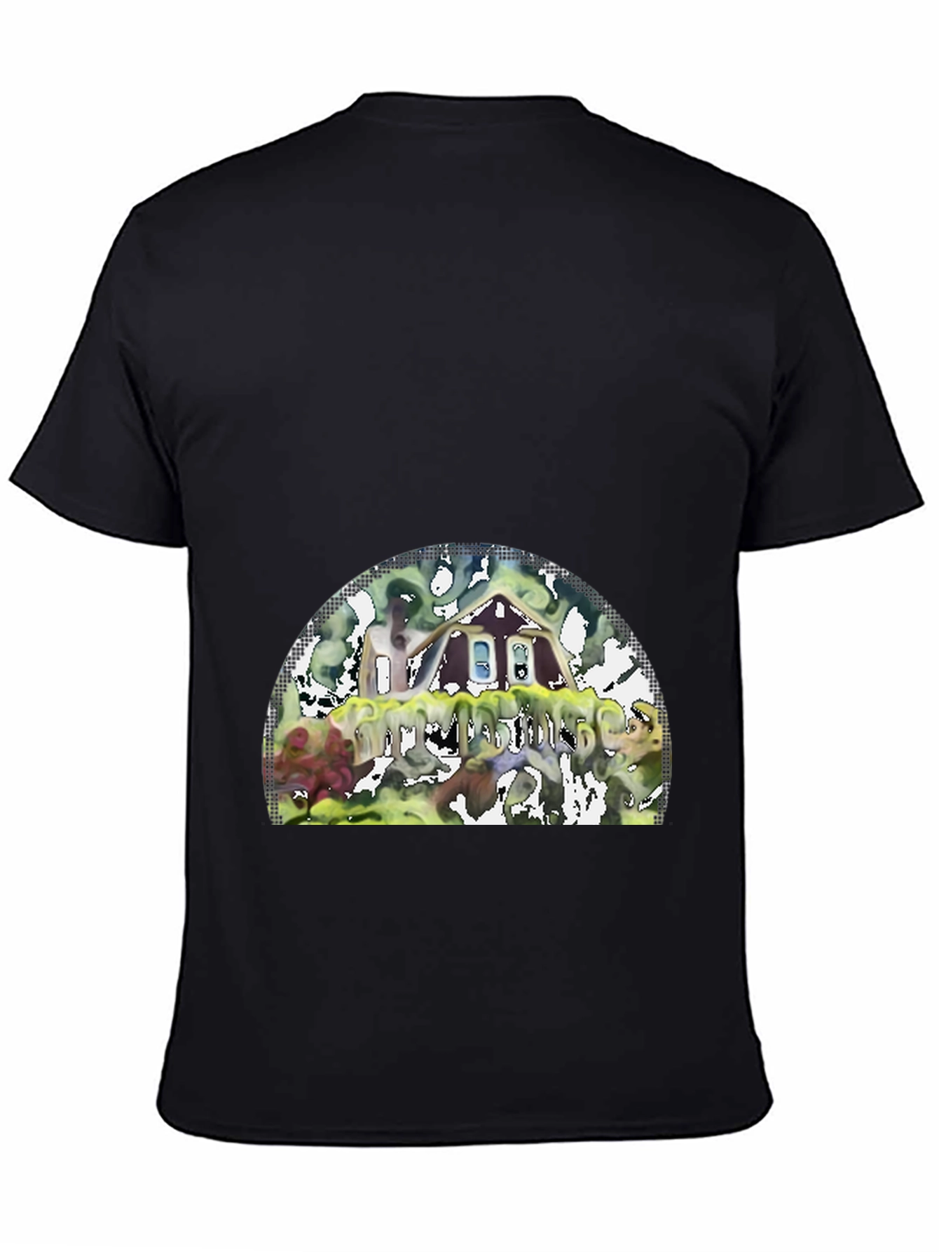 Black Unique Graphic T-Shirt - Abstract House Design view 4