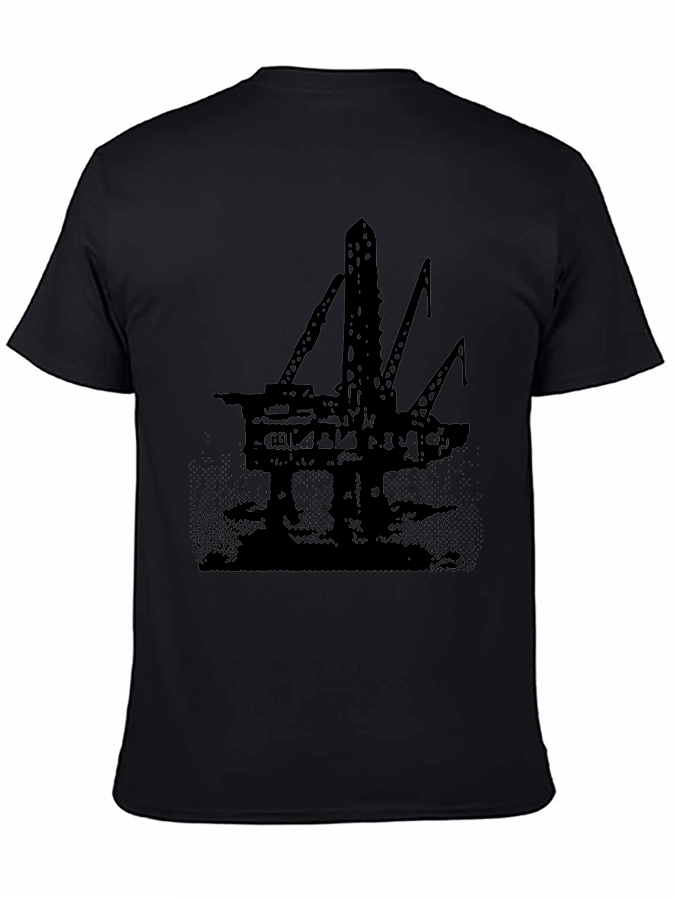 Black Oil Rig Graphic Tee - Black Cotton T-Shirt view 4