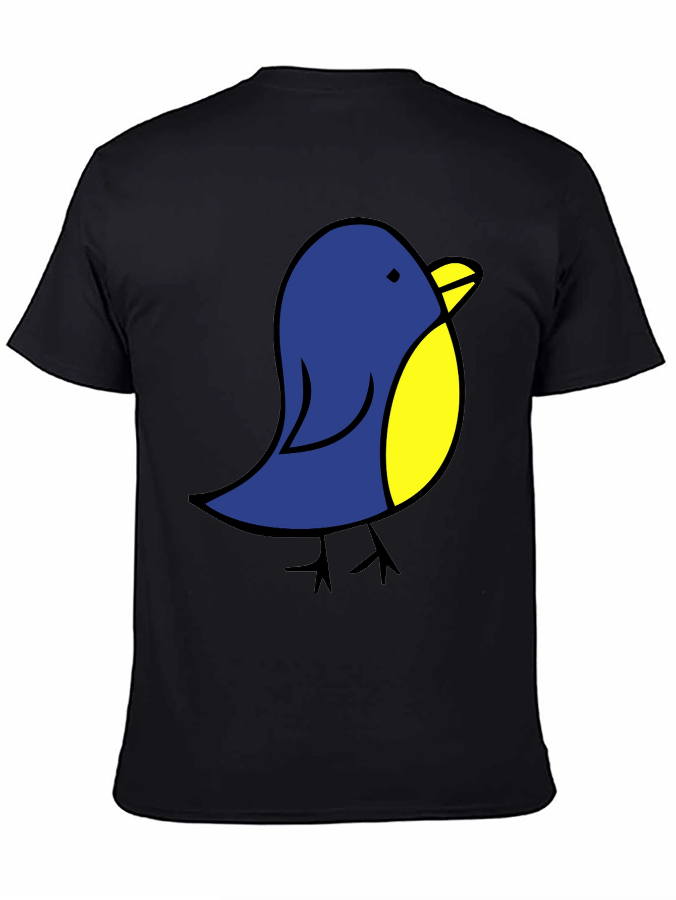 Black Cute Blue Bird Graphic Tee - Black Cotton T-Shirt view 4