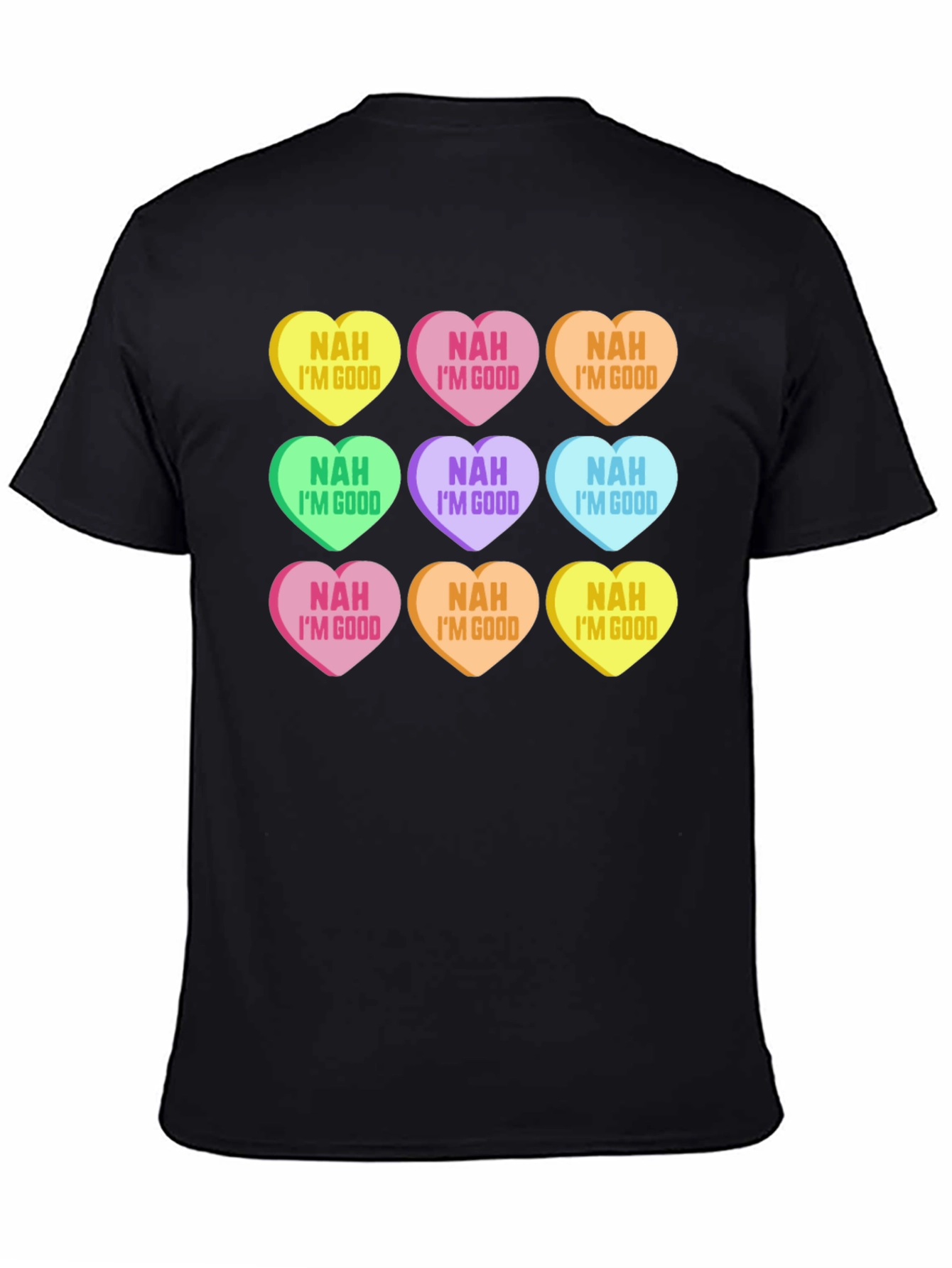 Black Novelty Valentine's Day Candy Heart Graphic T-Shirt view 4