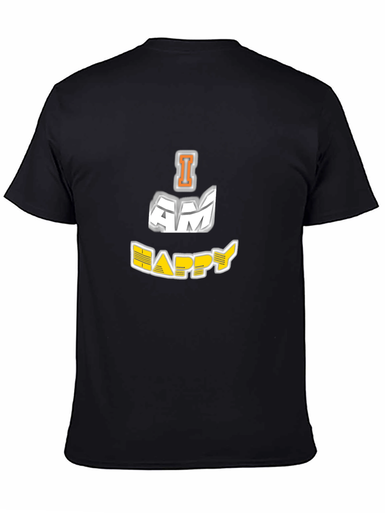 Black I AM HAPPY Graphic Black T-Shirt view 4