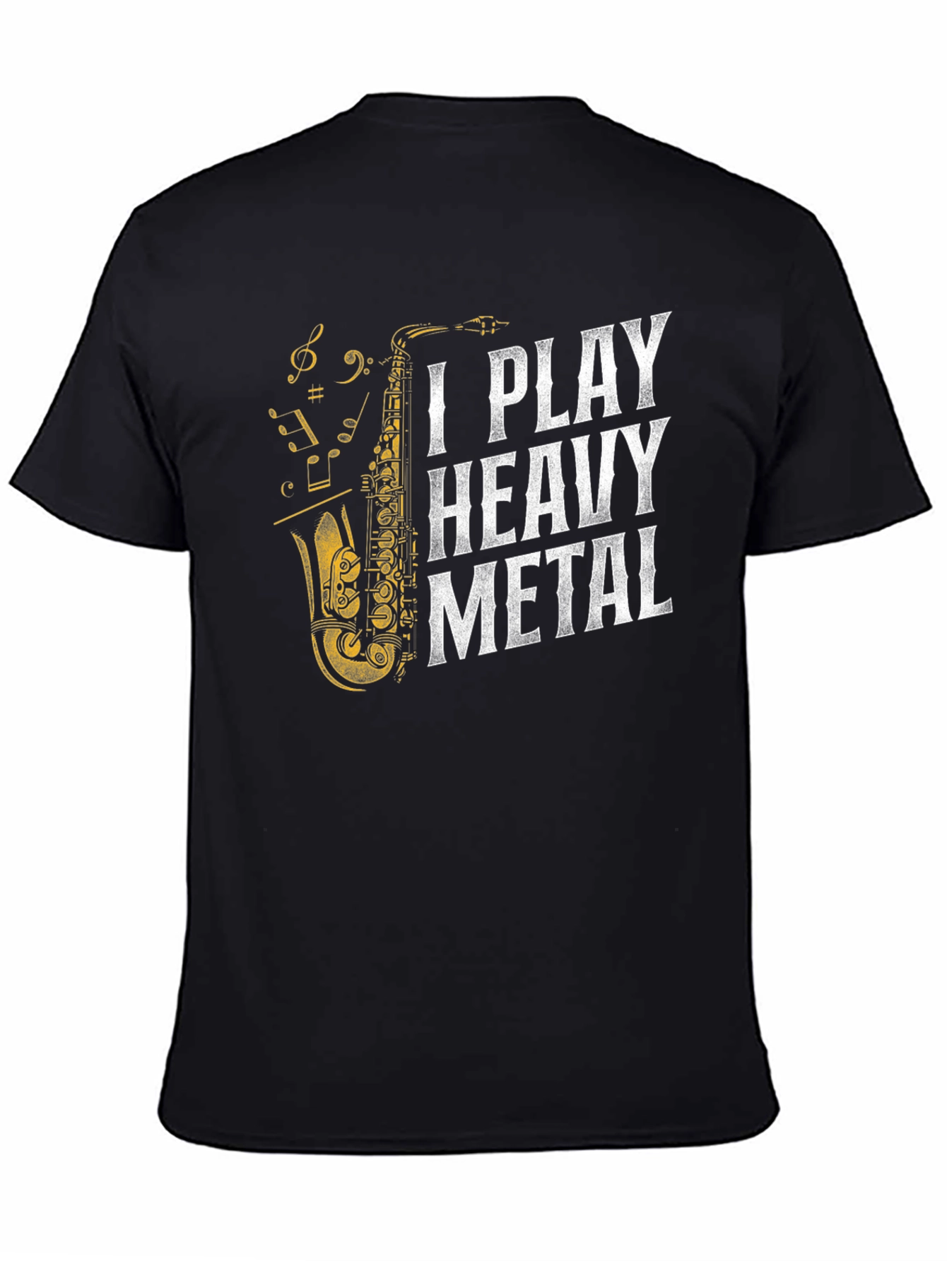 Black I Play Heavy Metal Saxophone T-Shirt view 4