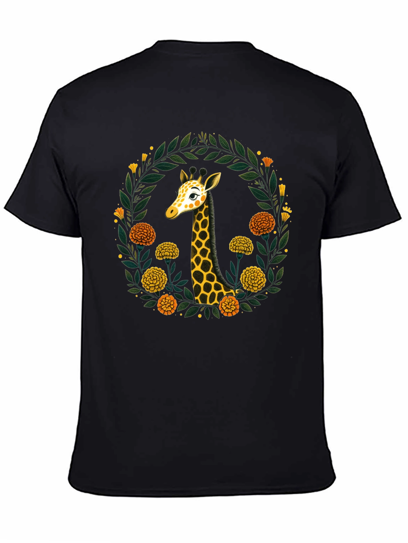 Black Giraffe Floral Wreath Graphic Tee view 4