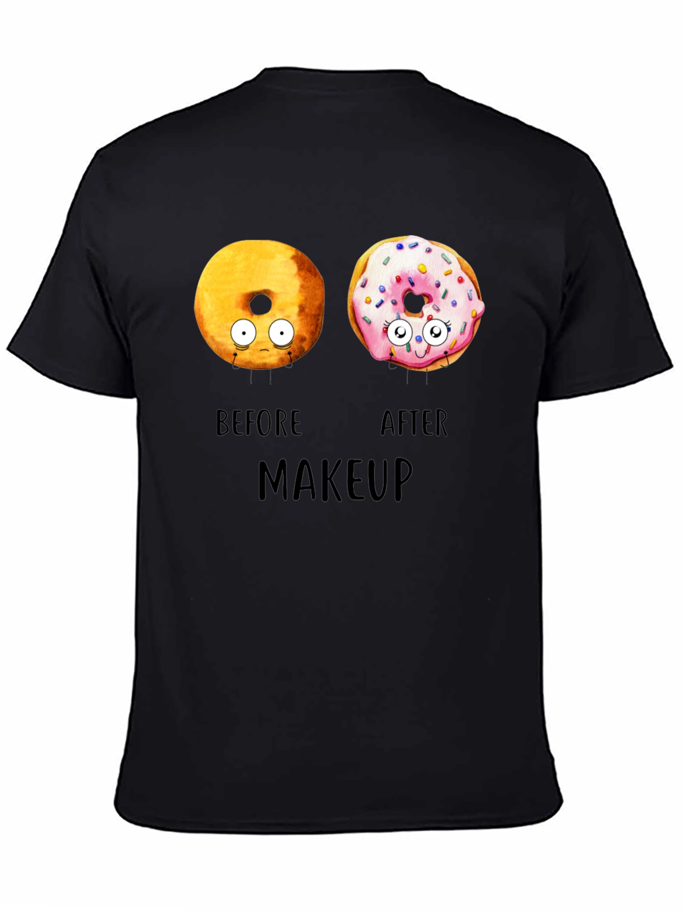 Black Donut Before & After Makeup T-Shirt - Funny Tee view 4