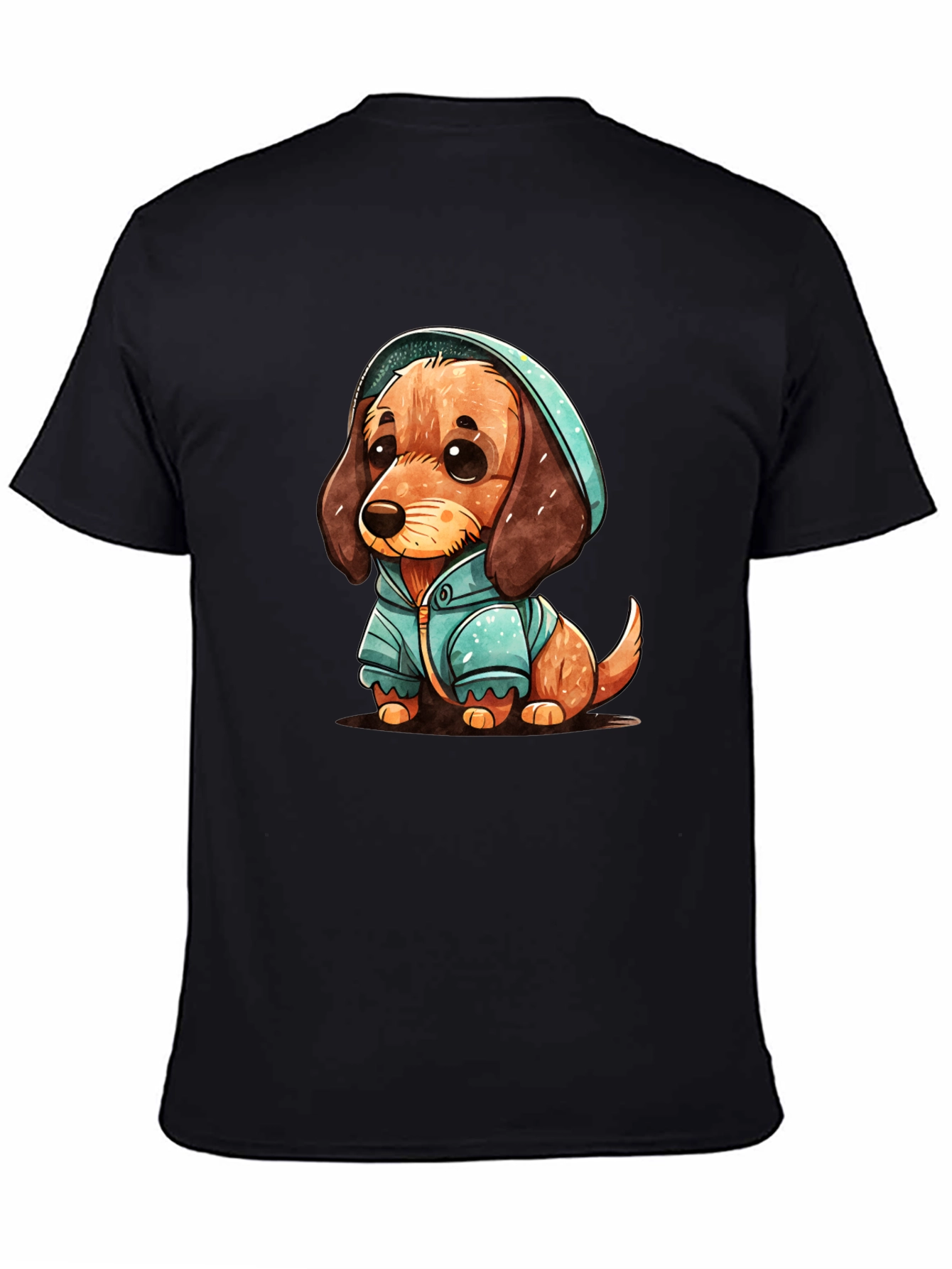 Black Cute Dachshund Puppy in Hoodie T-Shirt view 4