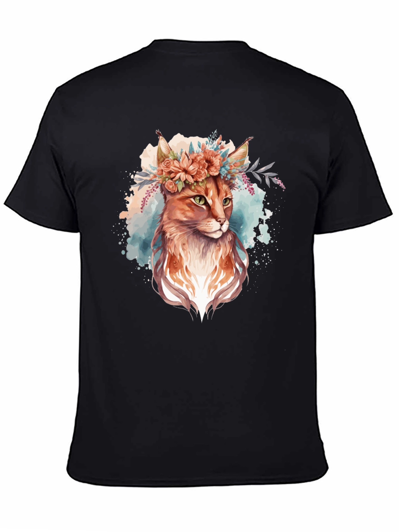 Black Floral Crown Cat T-Shirt - Unique Graphic Tee view 4