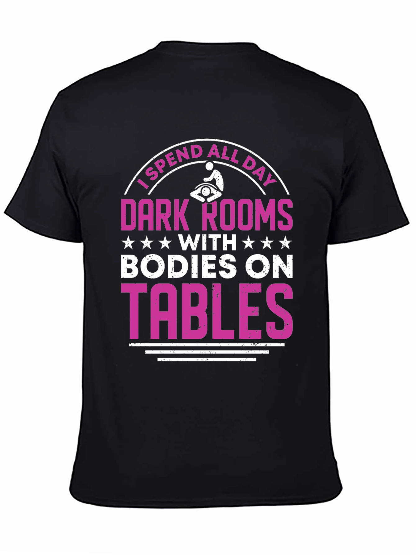 Black Massage Therapist T-Shirt - Dark Rooms, Bodies On Tables view 4