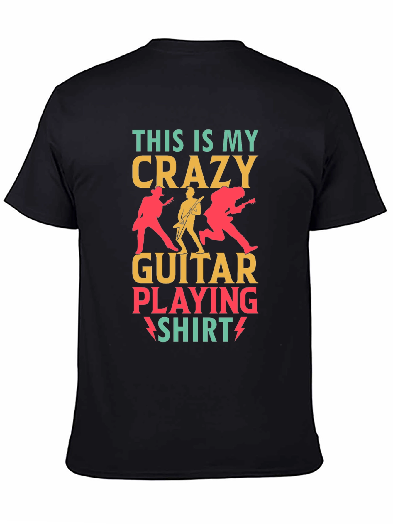 Black Crazy Guitar Playing Shirt - Rock Concert T-Shirt view 4