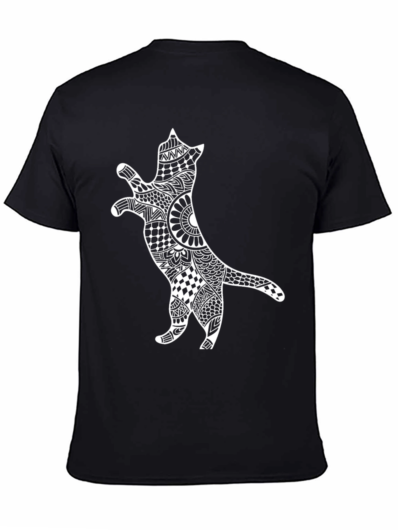 Black Cat Zentangle T-Shirt - Black Cotton Tee view 4