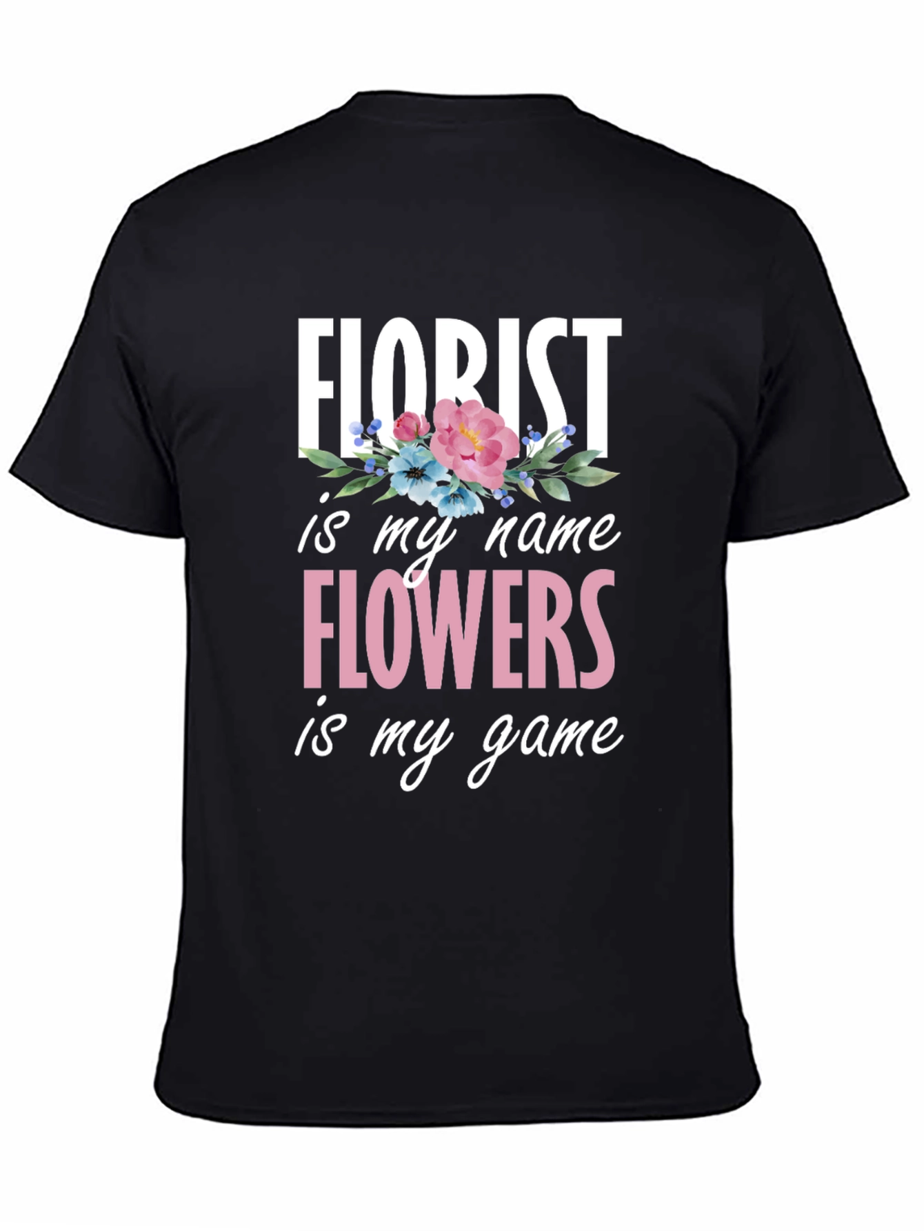 Black Florist Flowers T-Shirt view 4