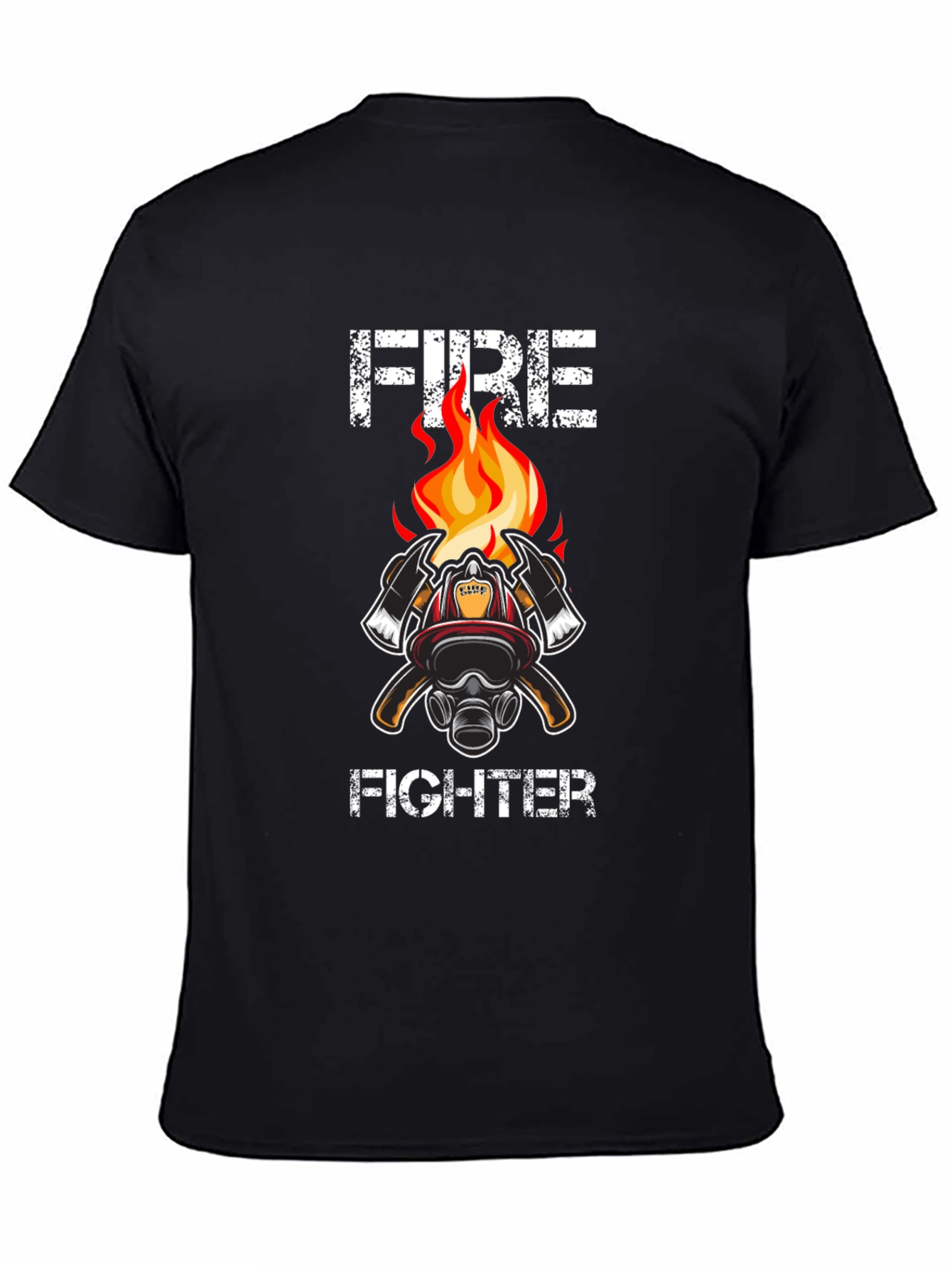 Black Firefighter T-Shirt - Axe & Helmet Graphic Tee view 4