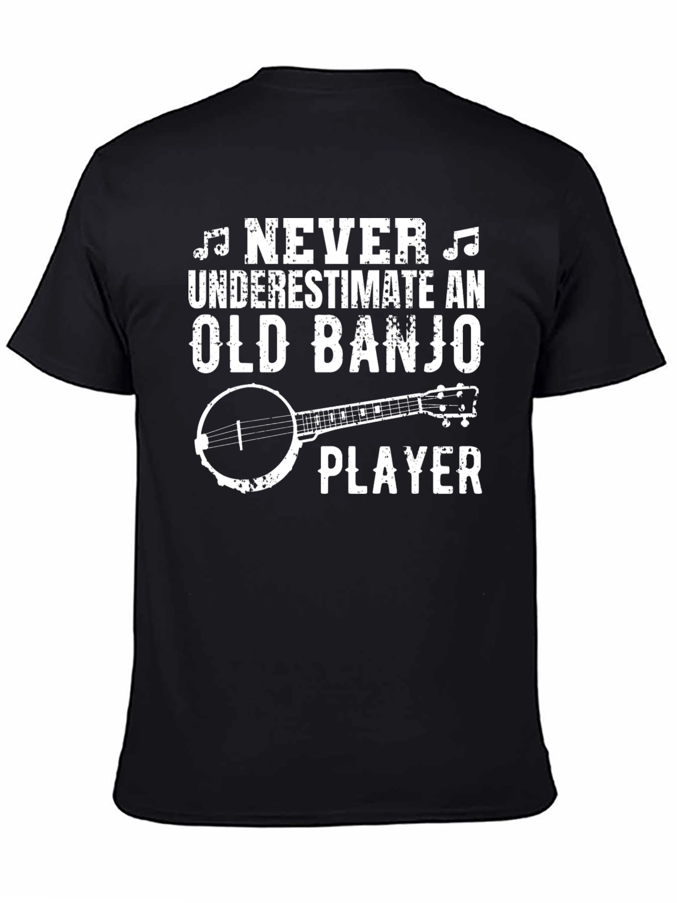 Black Old Banjo Player T-Shirt, Musician Graphic Tee view 4