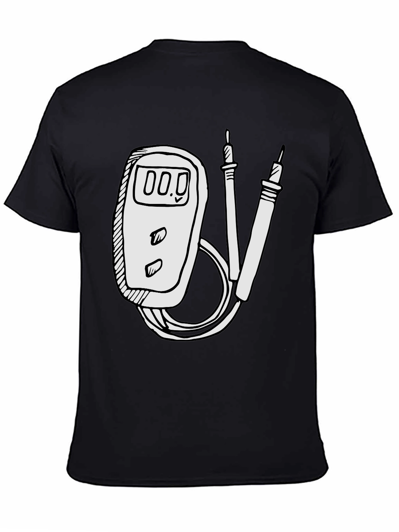 Black Electrician Humor Tee: Multimeter Graphic T-Shirt view 4
