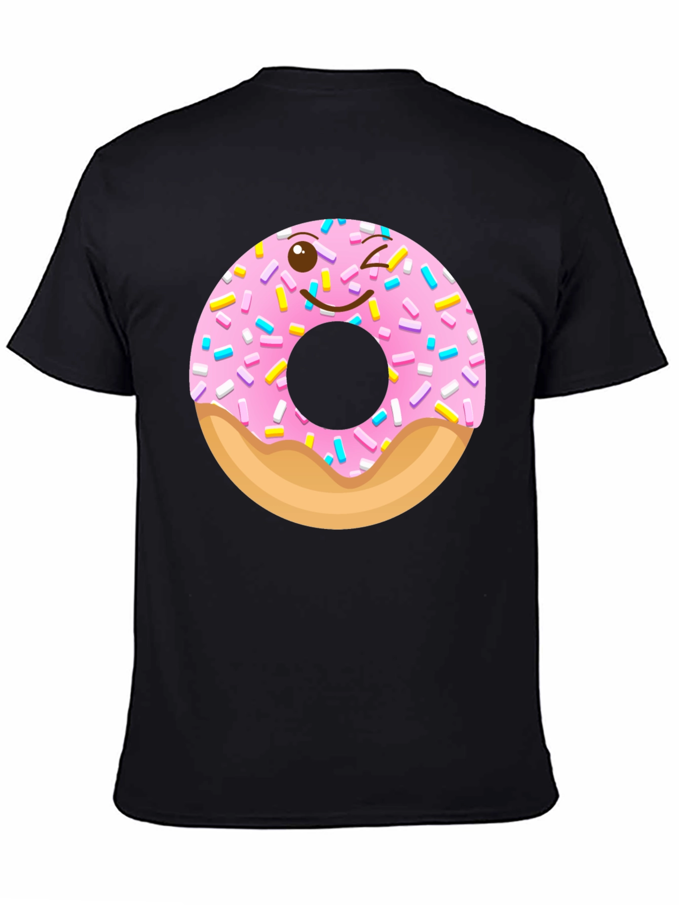Black Winking Donut Graphic Tee - Black Cotton Shirt view 4