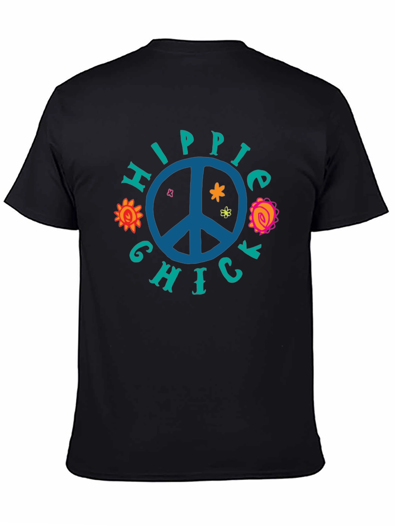 Black Hippie Chick Graphic Tee - Peace Sign T-Shirt view 4