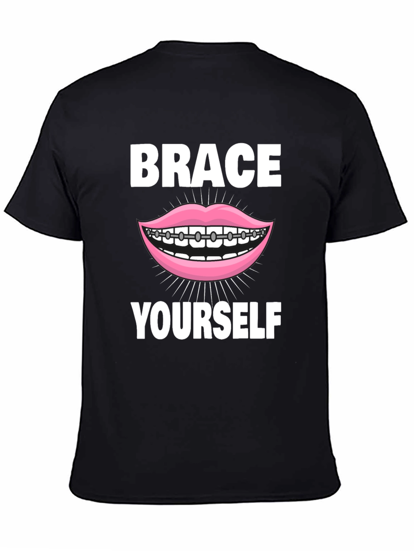 Black Brace Yourself T-Shirt - Funny Dental Pun Tee view 4