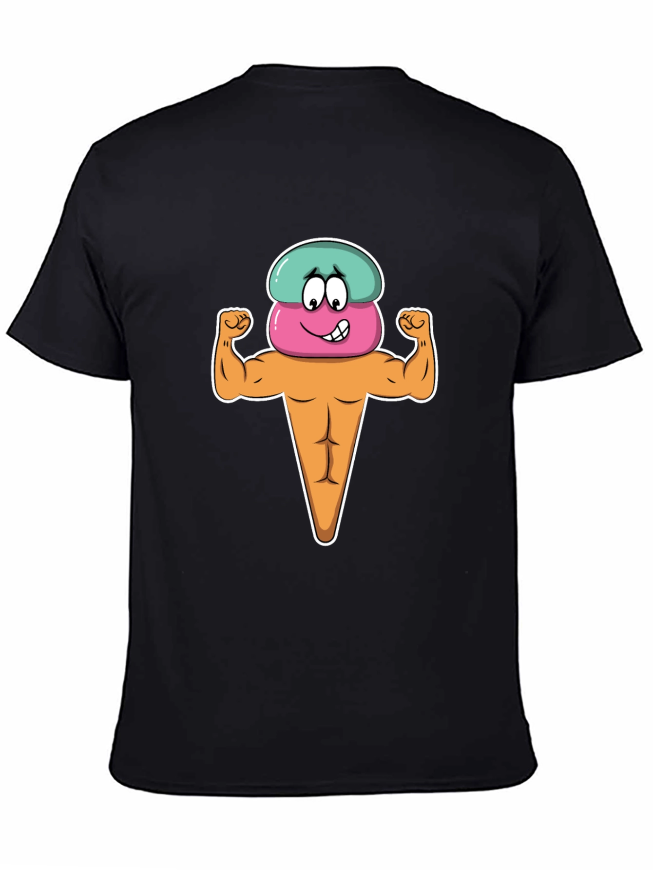 Black Funny Cartoon Ice Cream Muscle Man Graphic T-Shirt view 4
