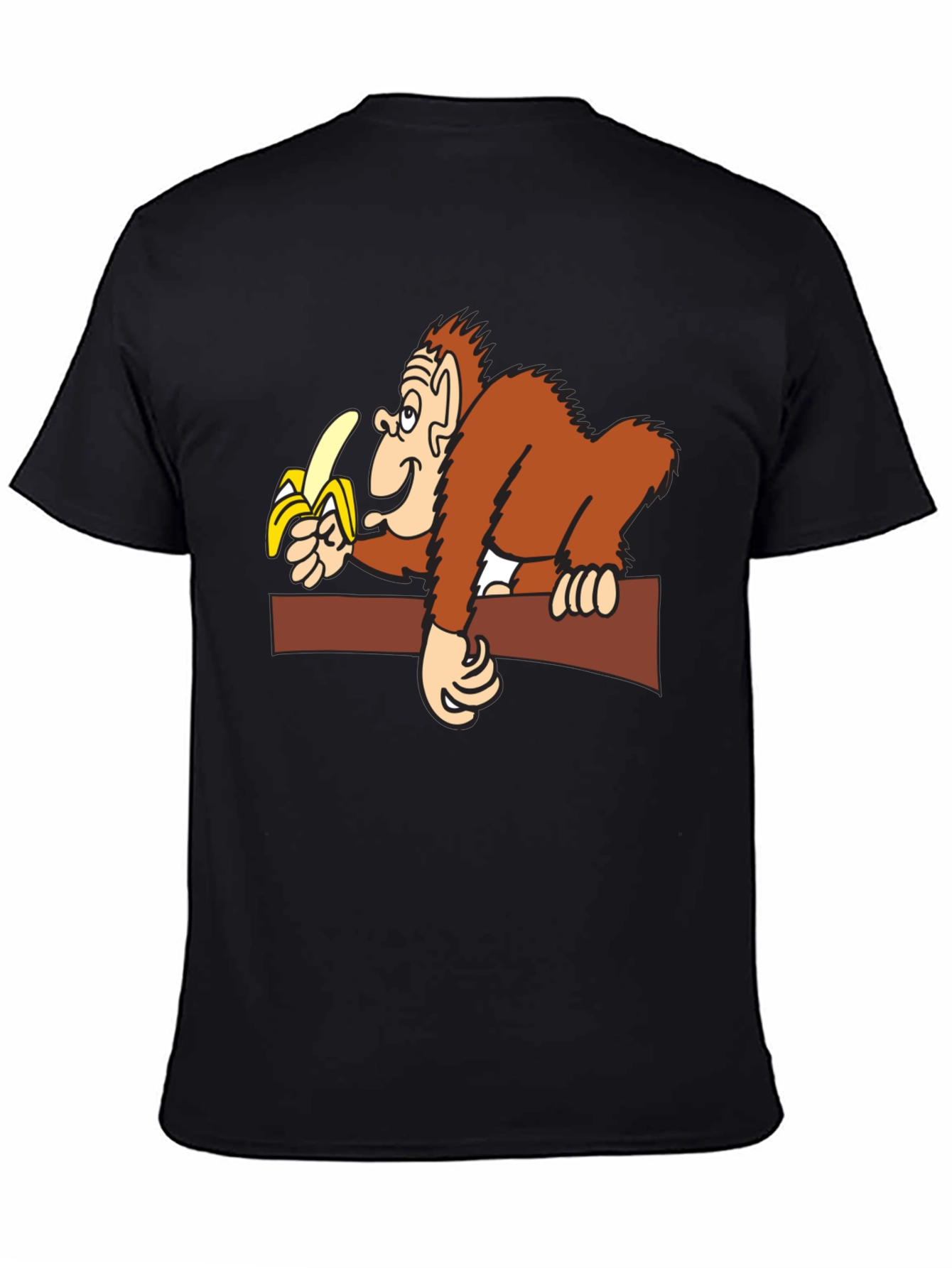 Black Cartoon Monkey Eating Banana T-Shirt view 4