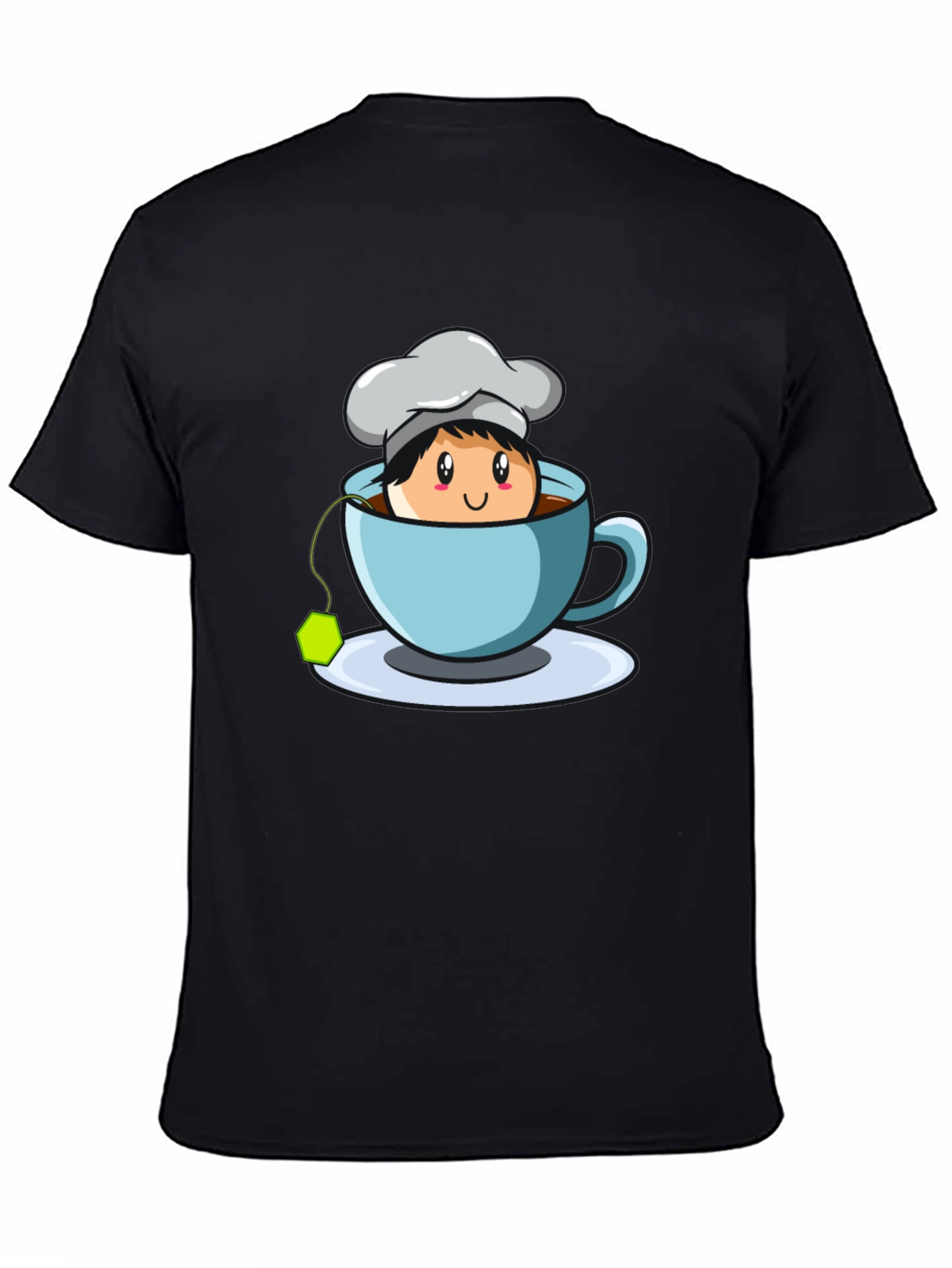 Black Chef Tea Cup Graphic T-Shirt - Cute Cartoon Design view 4
