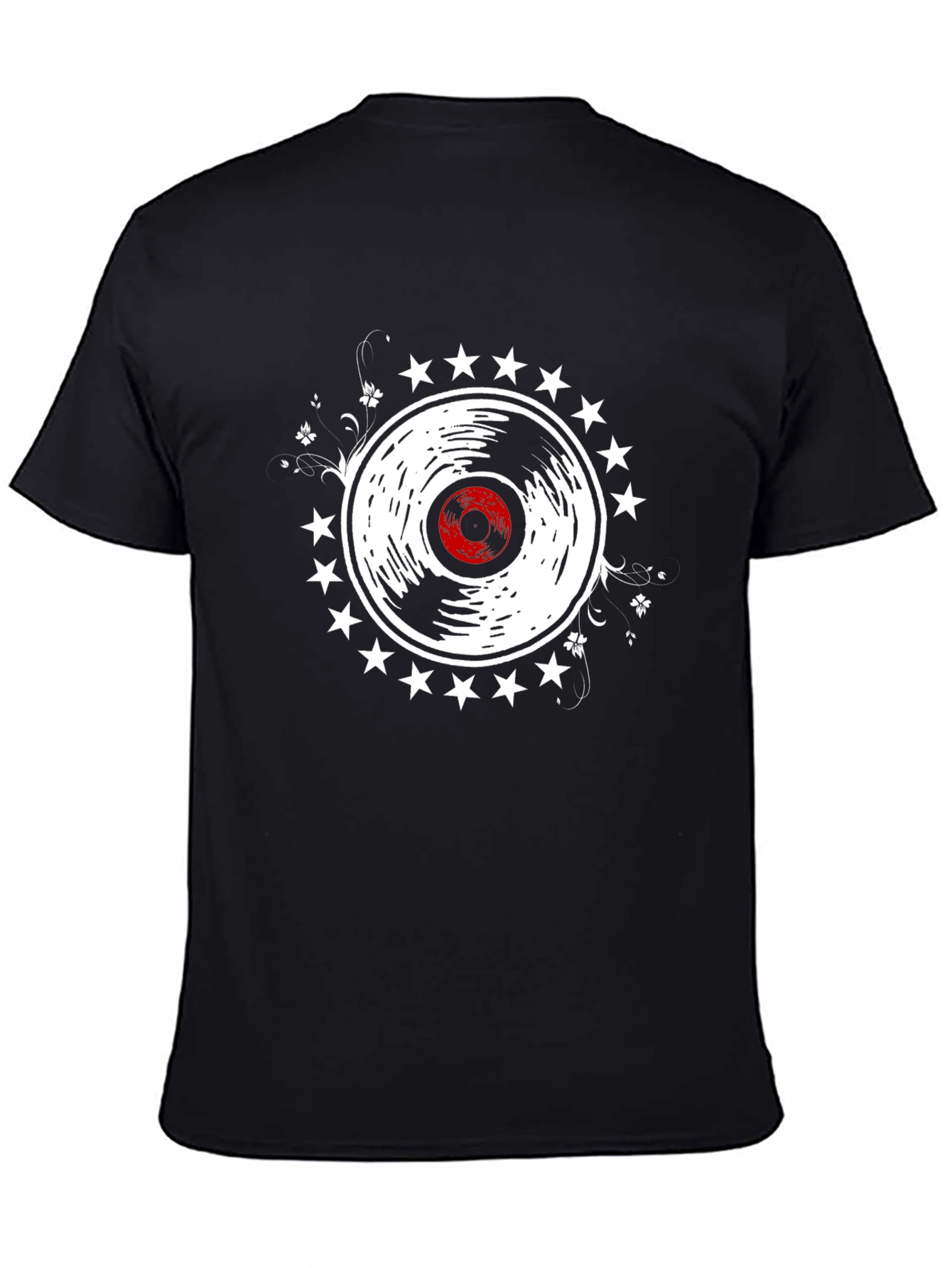 Black Retro Vinyl Record Star T-Shirt view 4
