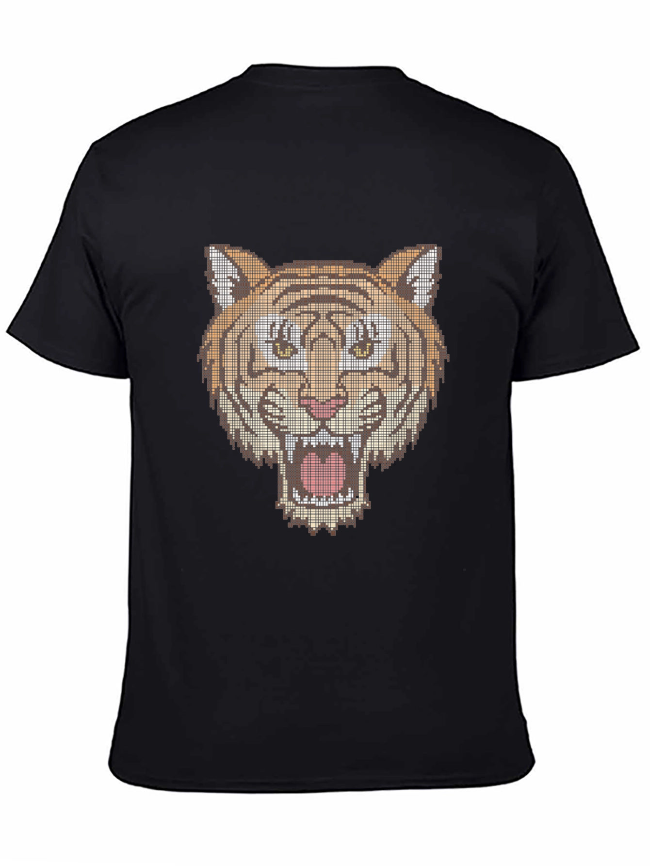 Black Pixel Tiger Graphic Tee - Black Cotton T-Shirt view 4