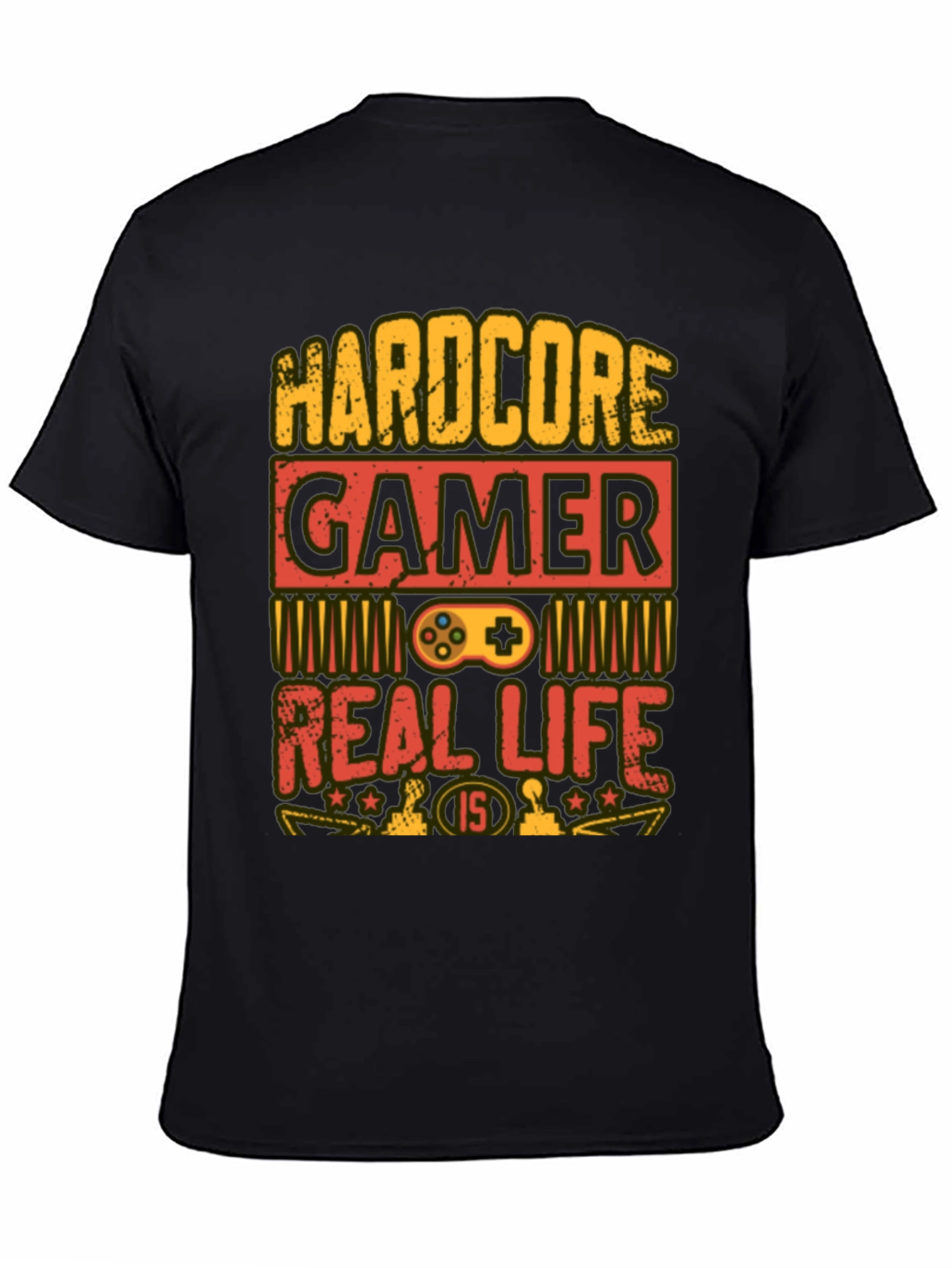Black Hardcore Gamer T-Shirt - Real Life is 1/5 view 4
