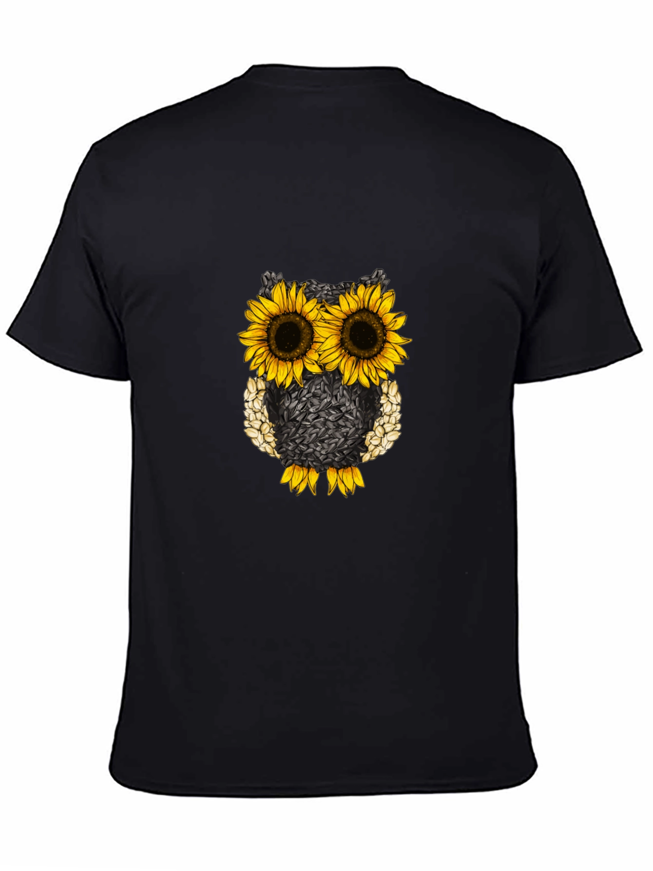 Black Sunflower Owl Graphic Tee - Black Cotton Blend view 4