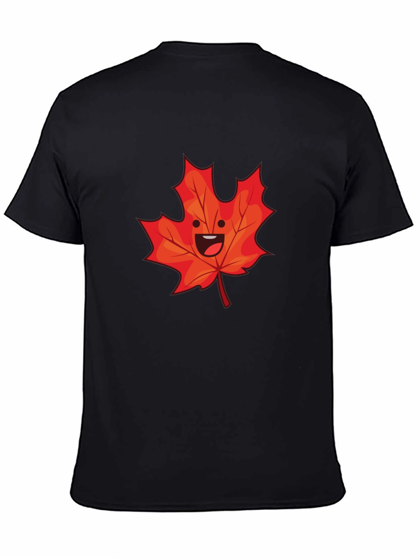 Black Happy Maple Leaf Graphic Tee - Black Cotton Shirt view 4