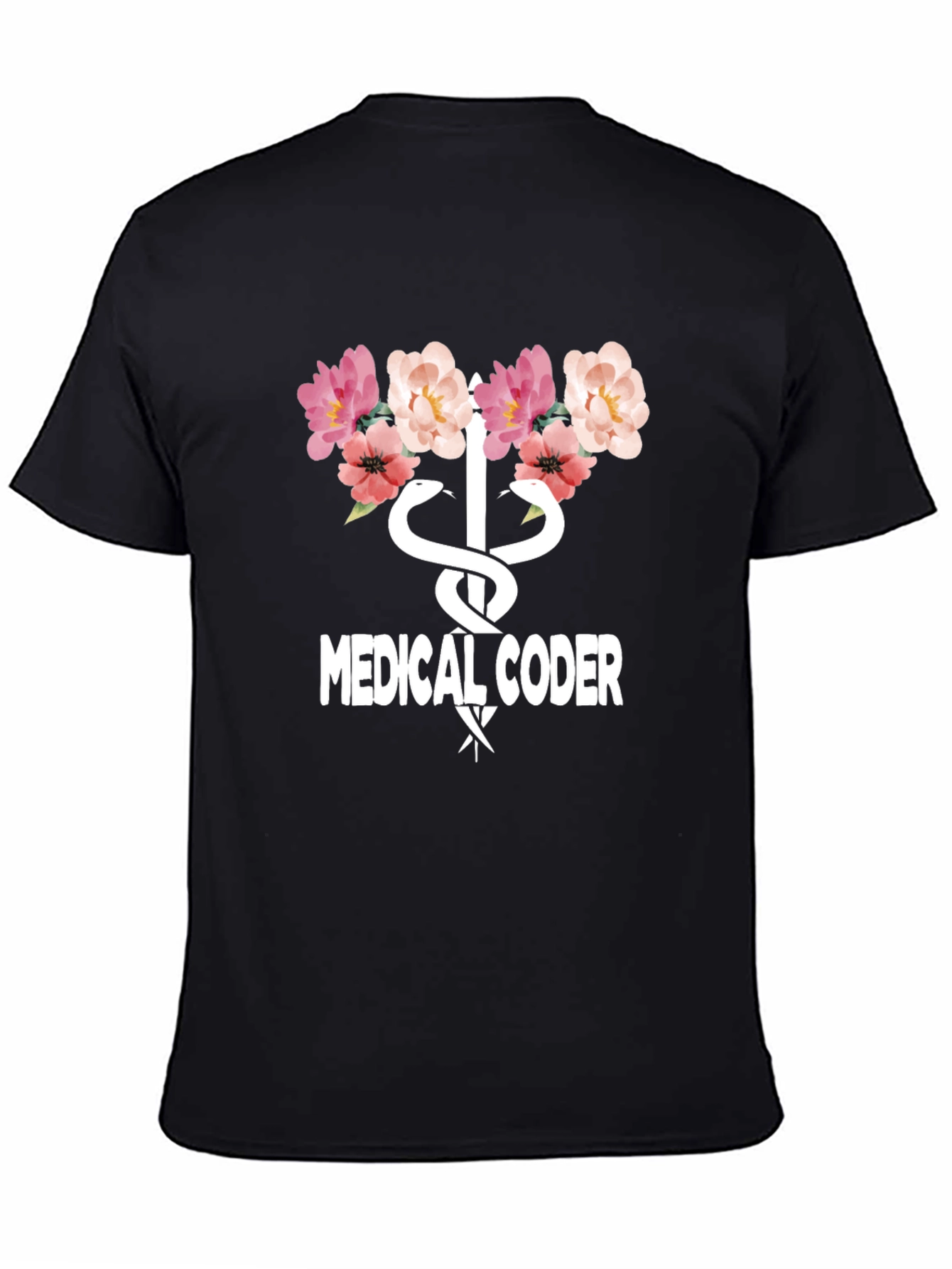 Black Medical Coder Floral Graphic T-Shirt view 4