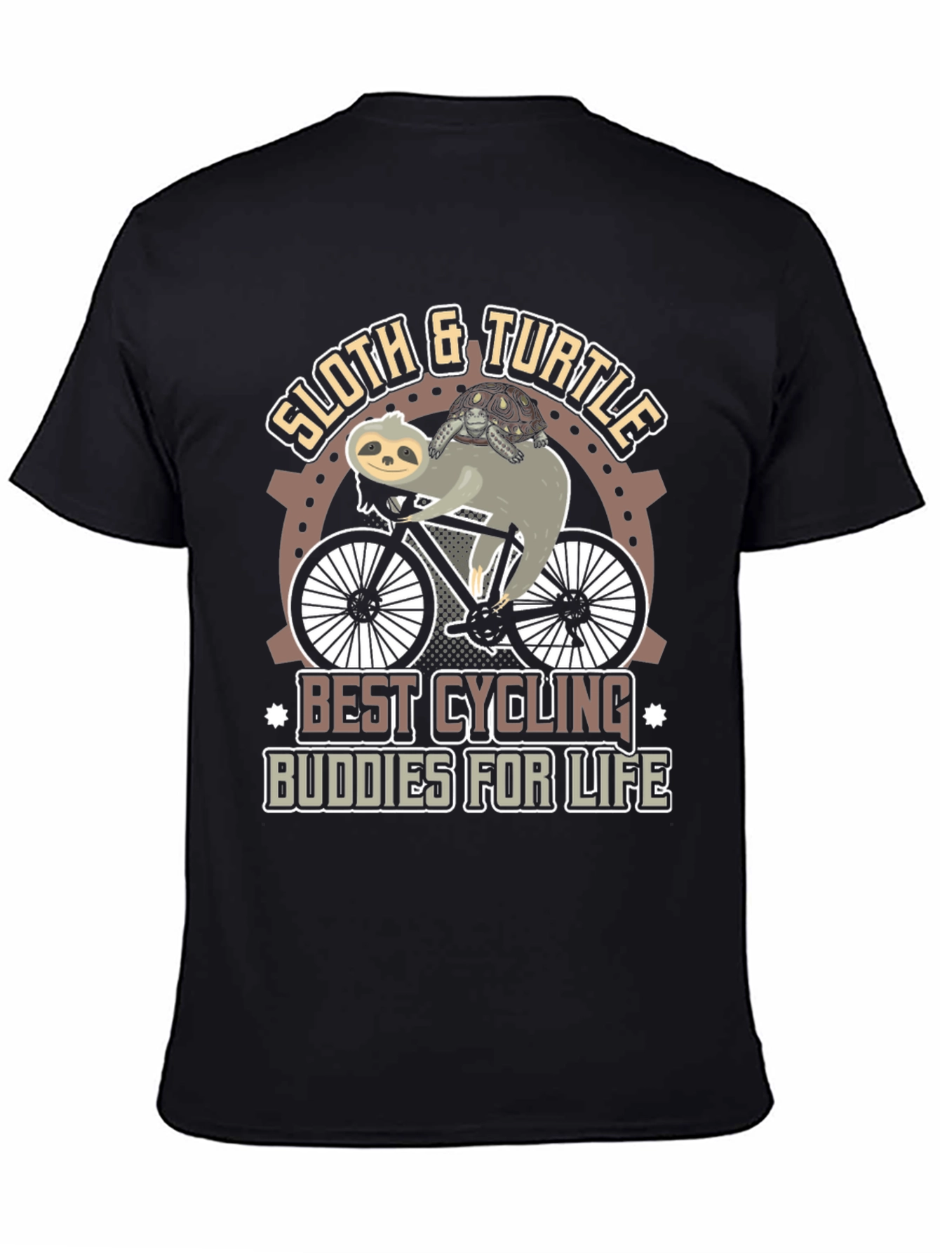 Black Sloth & Turtle Cycling Buddies T-Shirt view 4