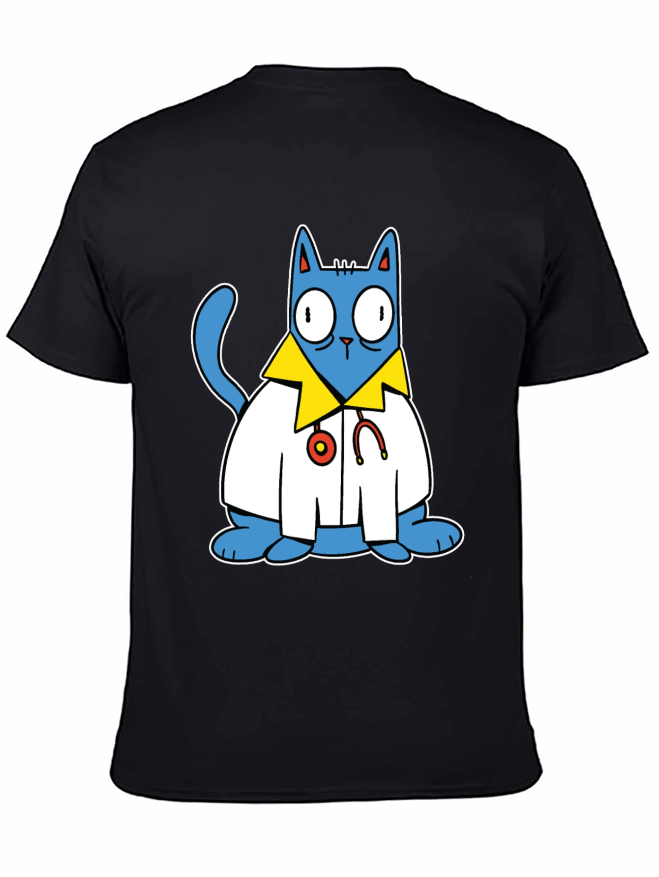 Black Doctor Cat T-Shirt - Funny Cartoon Tee view 4