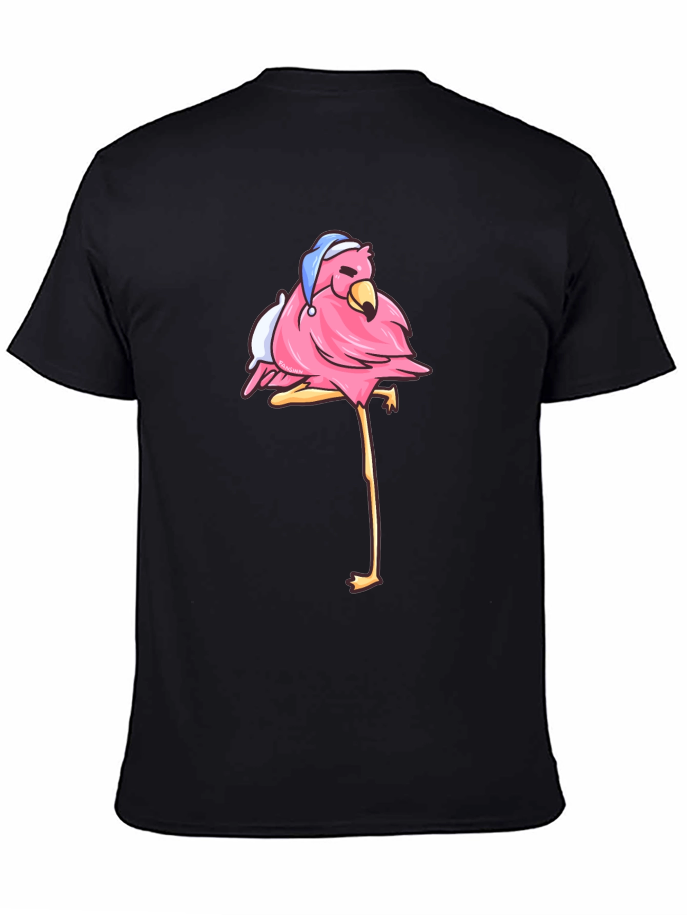 Flamingo Black T-Shirt with Sleepy Bird Design - 4