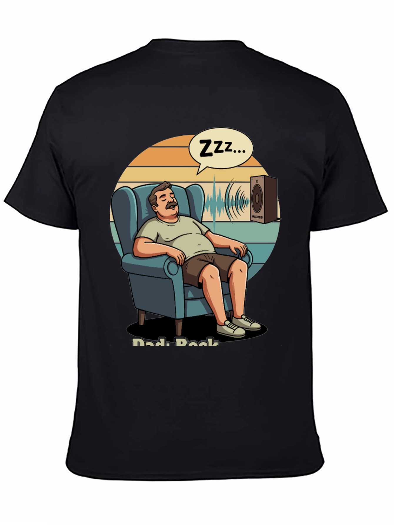 Black Dad Rock T-Shirt: Napping Cartoon Design view 4