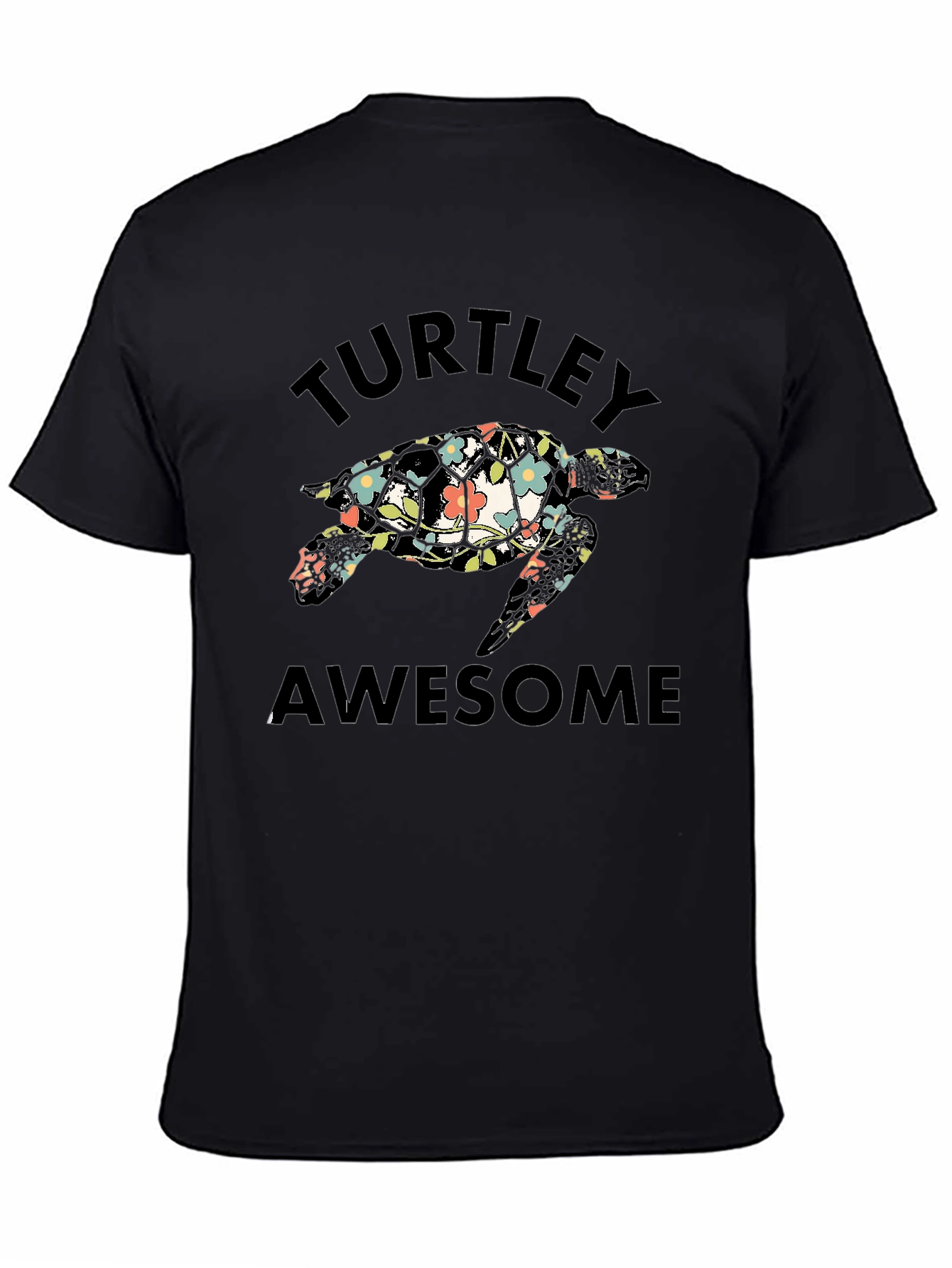 Black Turtley Awesome Floral Turtle Black T-Shirt view 4
