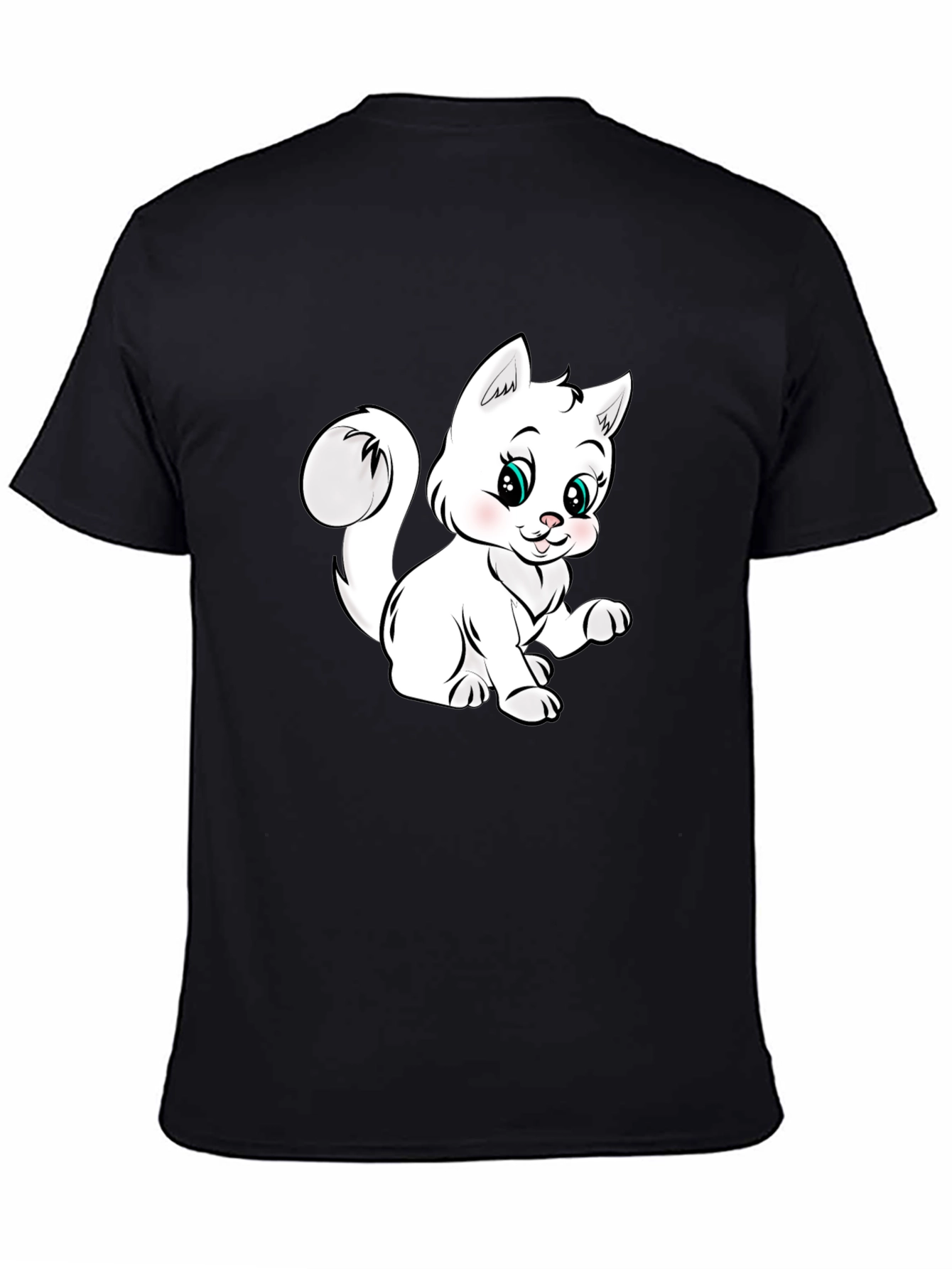 Black Cute Cartoon Kitten Black T-Shirt view 4