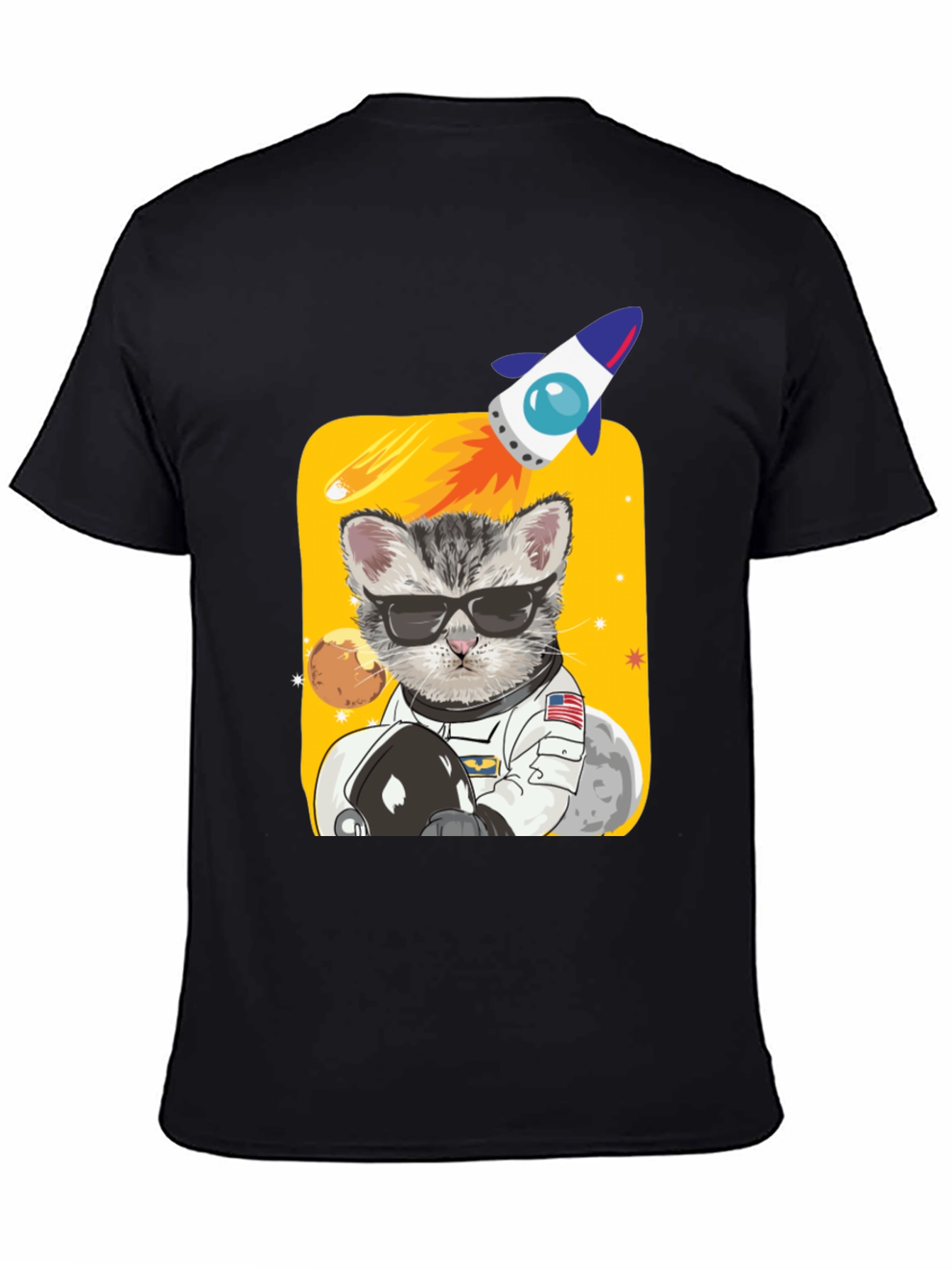 Black Astronaut Cat Graphic Tee - Space Kitty T-Shirt view 4