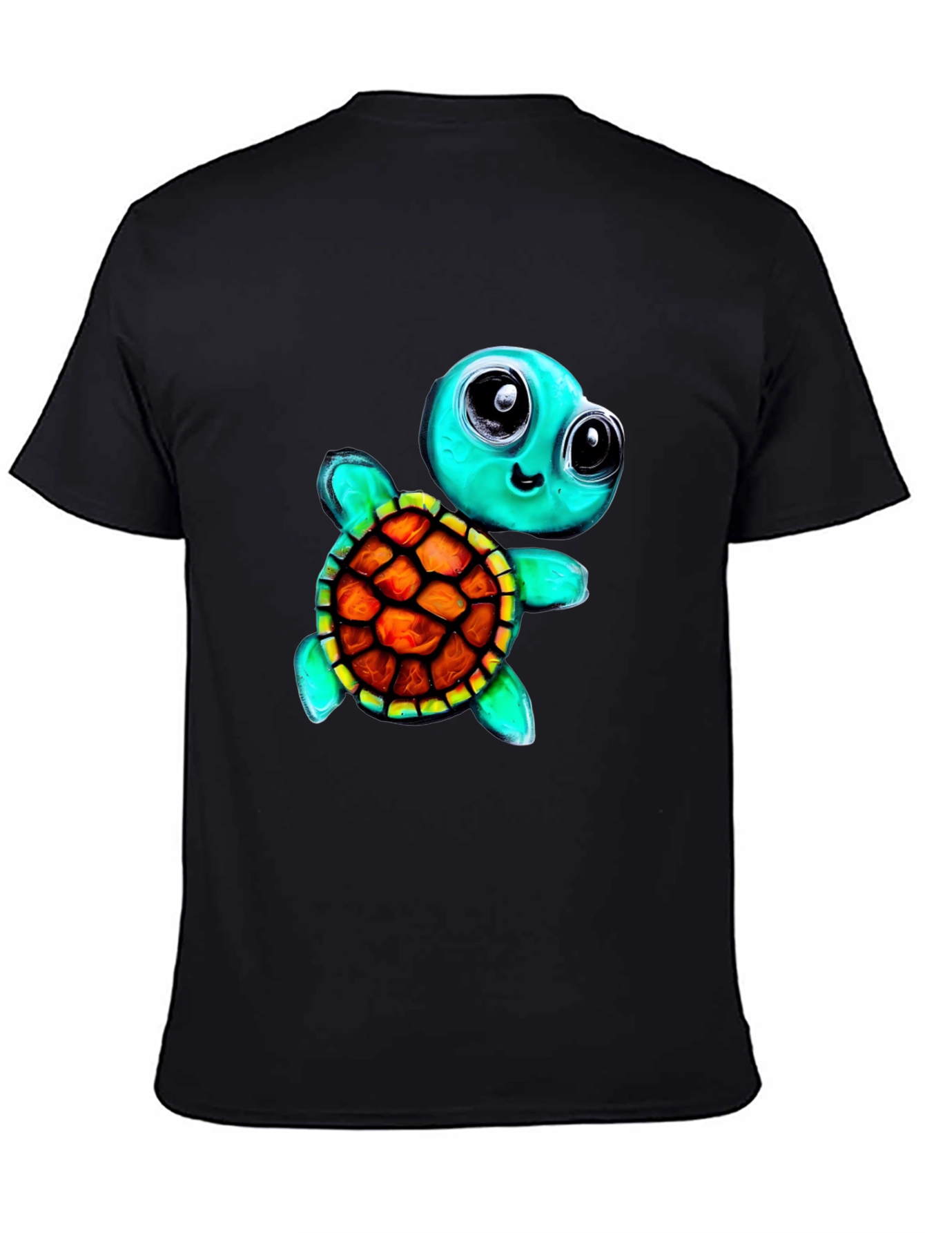 Black Cartoon Turtle Graphic Tee - Men's Black T-Shirt view 4