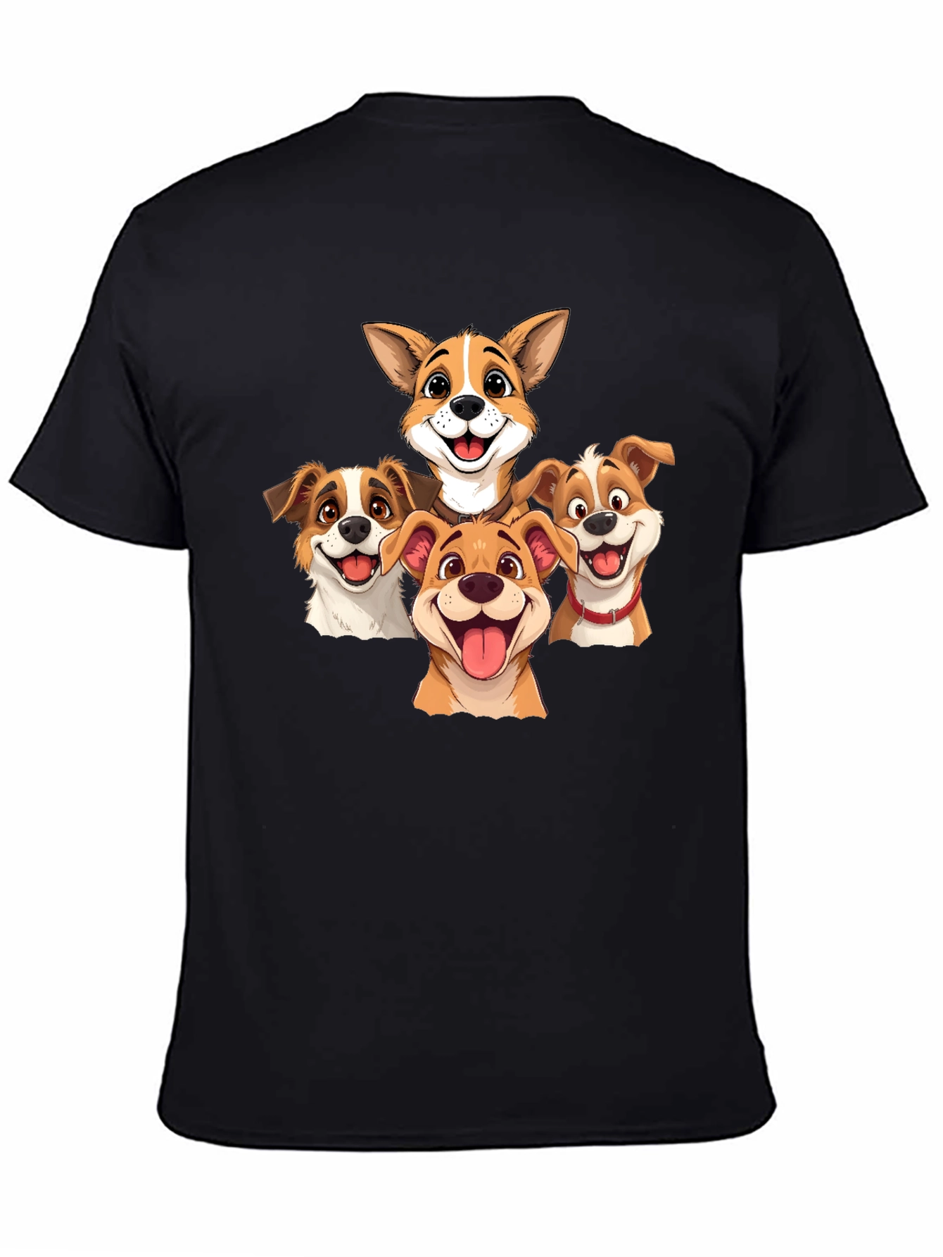Black Cartoon Dog Pack T-Shirt - Black view 4