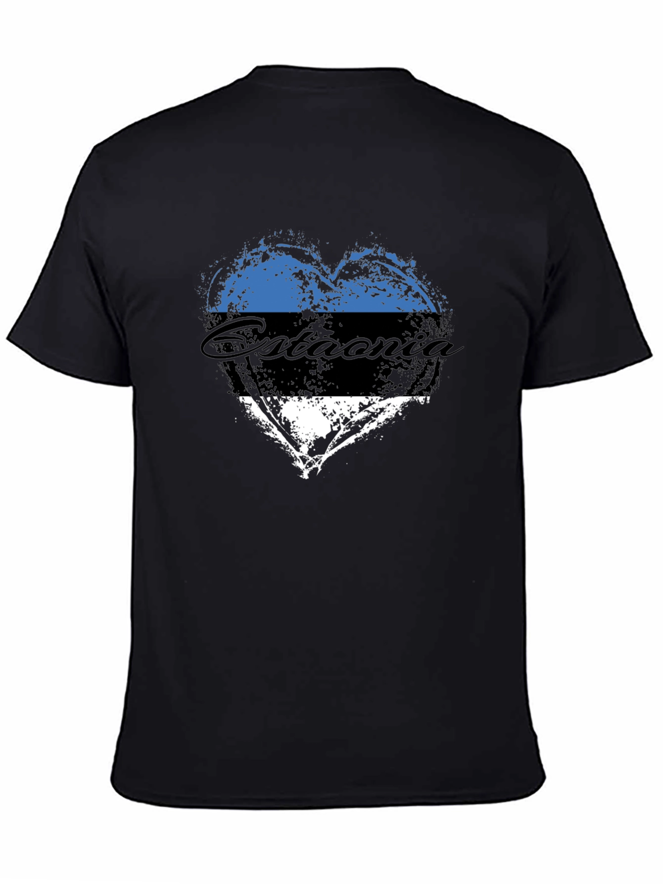 Black Estonia Flag Heart T-Shirt view 4