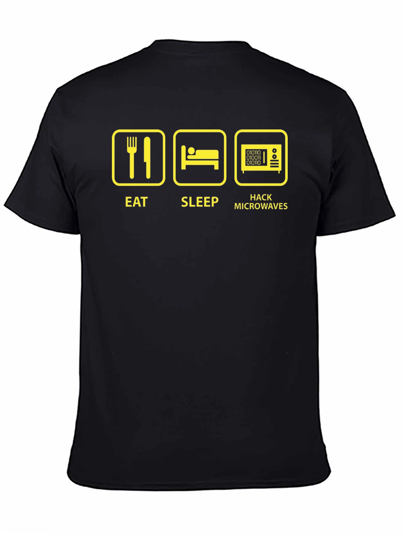 Black Eat Sleep Hack Microwaves Graphic Tee view 4