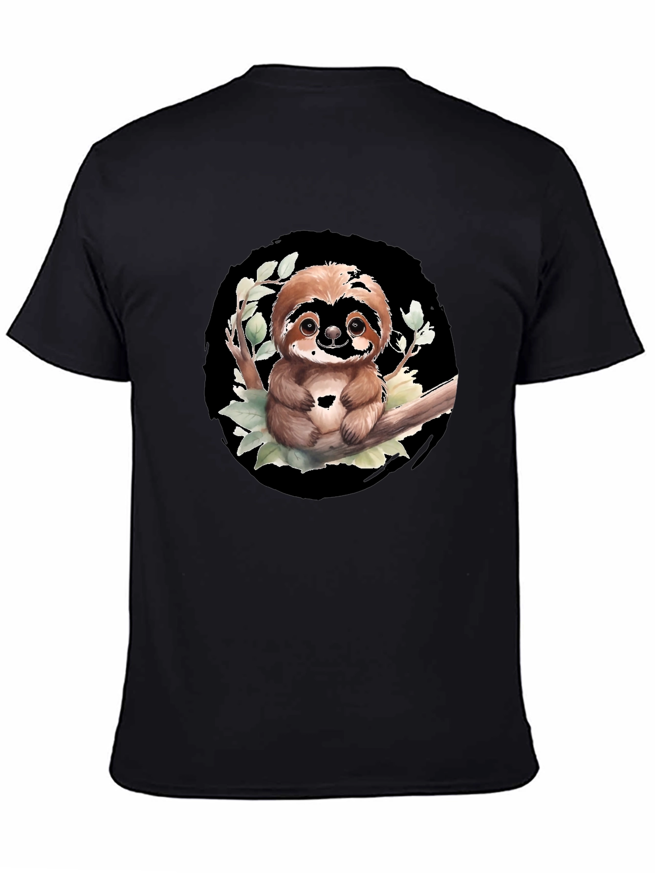 Black Cute Sloth on Branch Graphic Tee - Black T-Shirt view 4