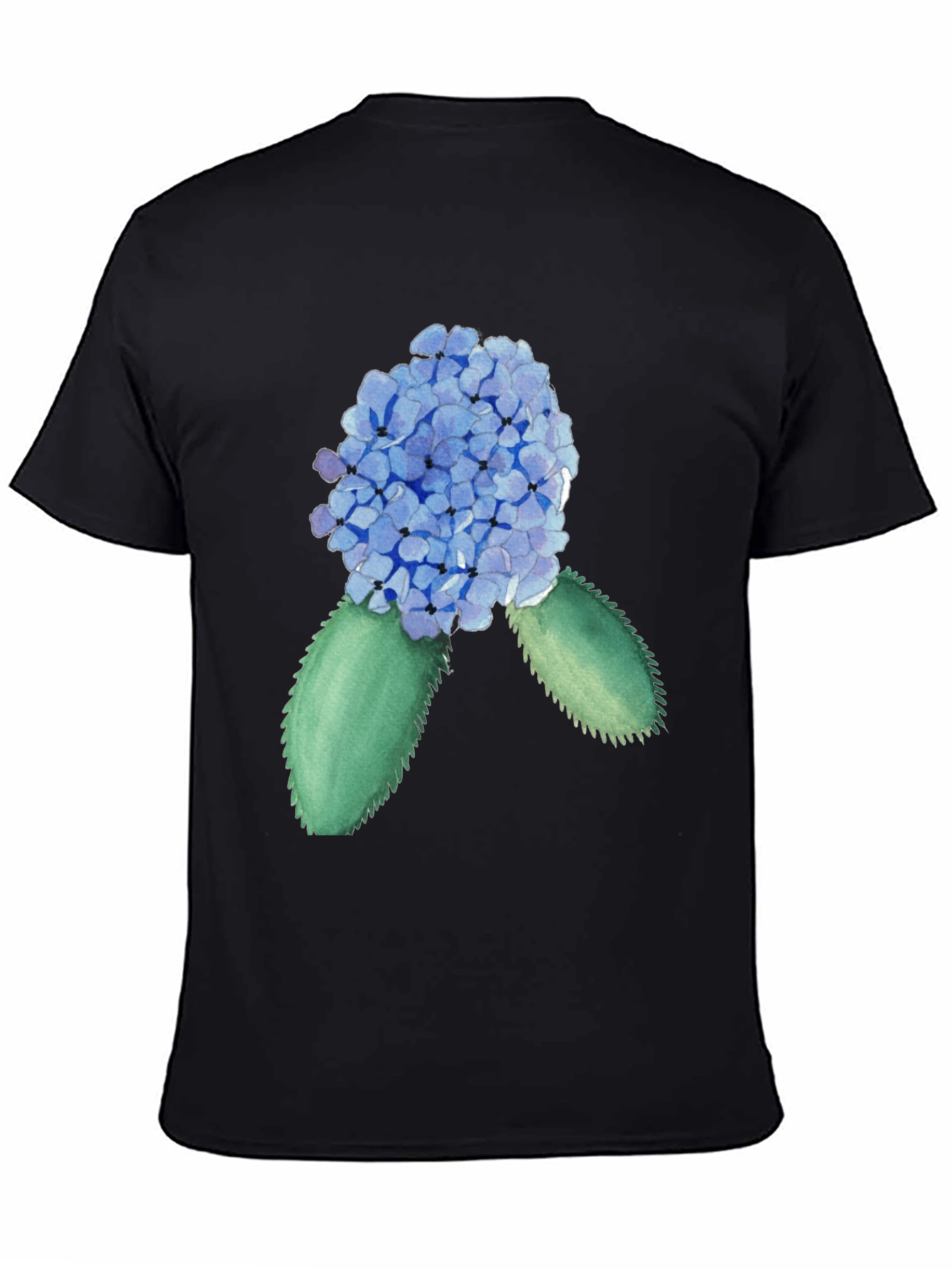 Black Hydrangea Watercolor Black T-Shirt view 4