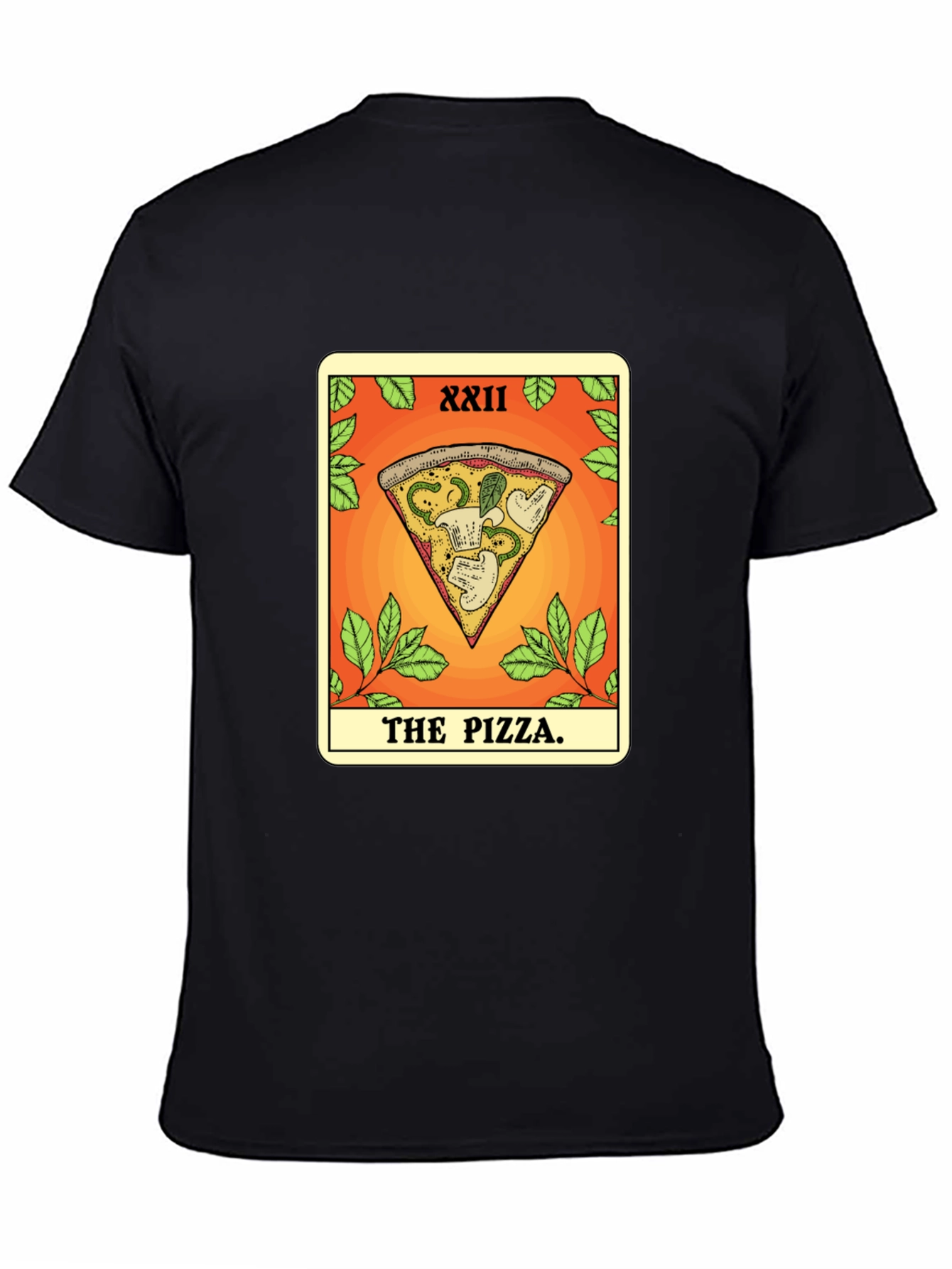 Black Pizza Tarot Card T-Shirt - Novelty Graphic Tee view 4
