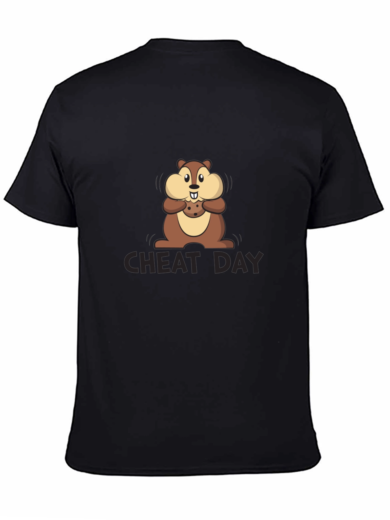 Black Cheat Day Chipmunk Graphic Tee - Black Cotton T-Shirt view 4