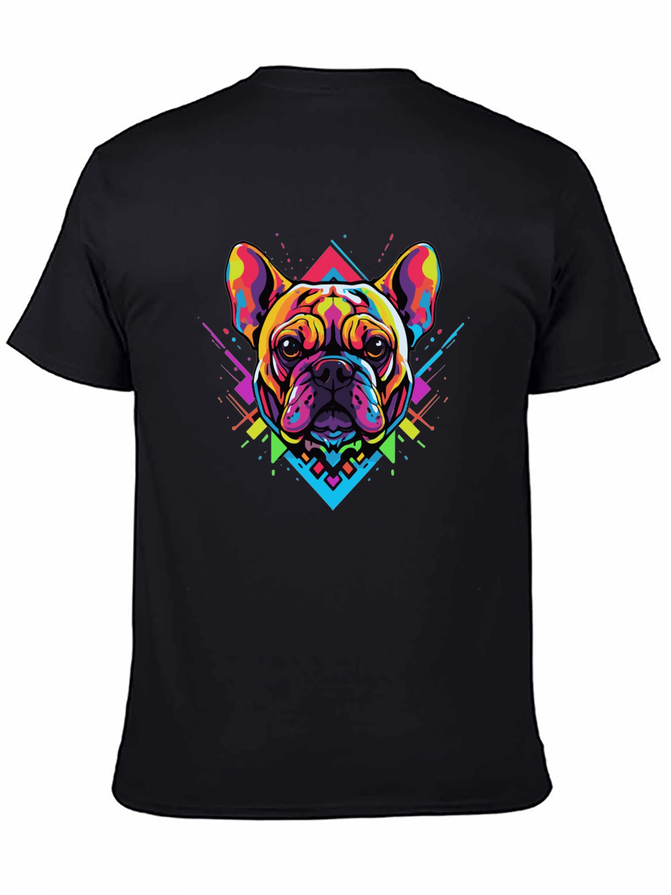 Black Bold Geometric Bulldog Graphic Tee - Black view 4