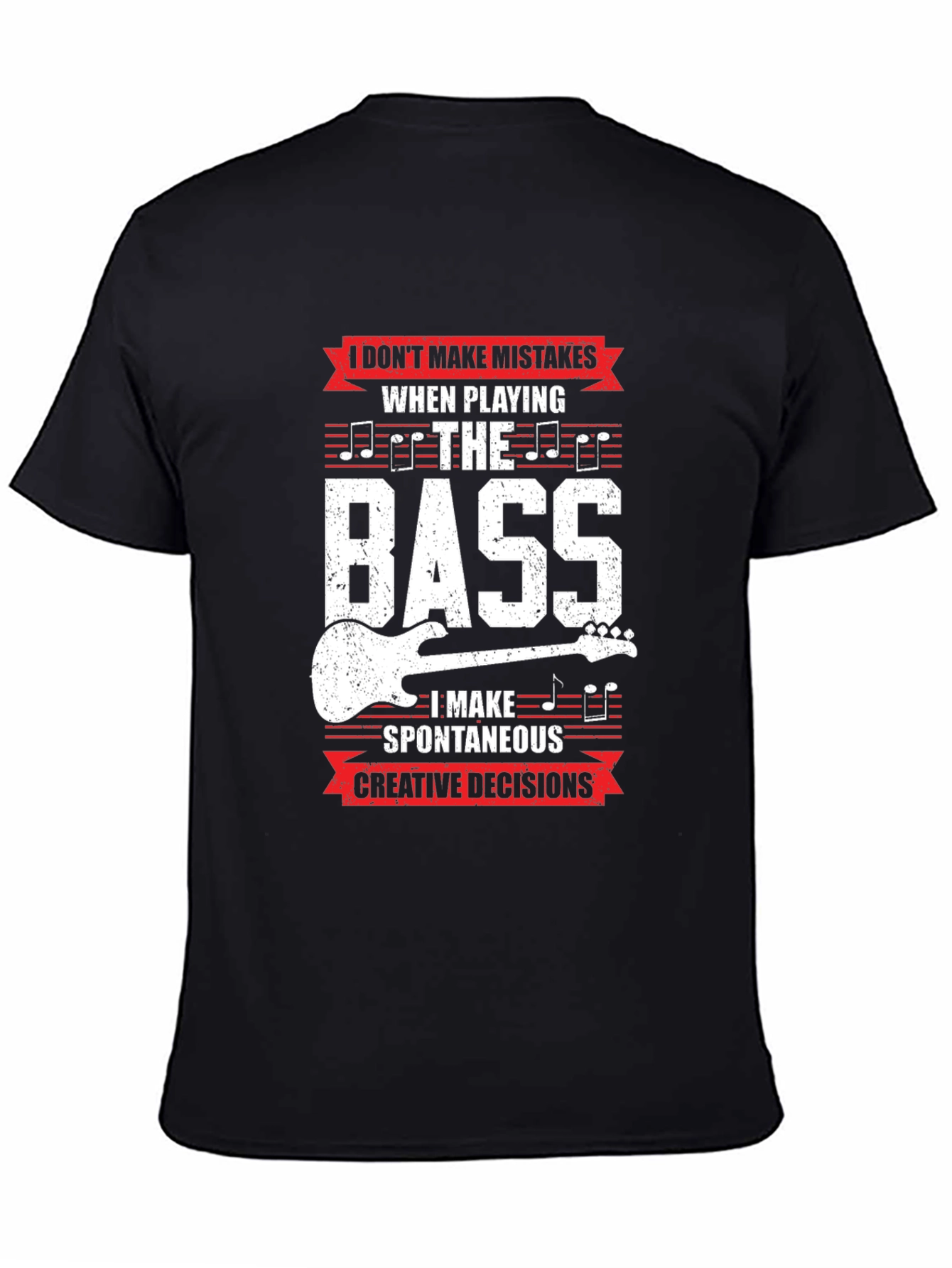 Black Bass Guitar Player T-Shirt - Spontaneous Creative Decisions view 4