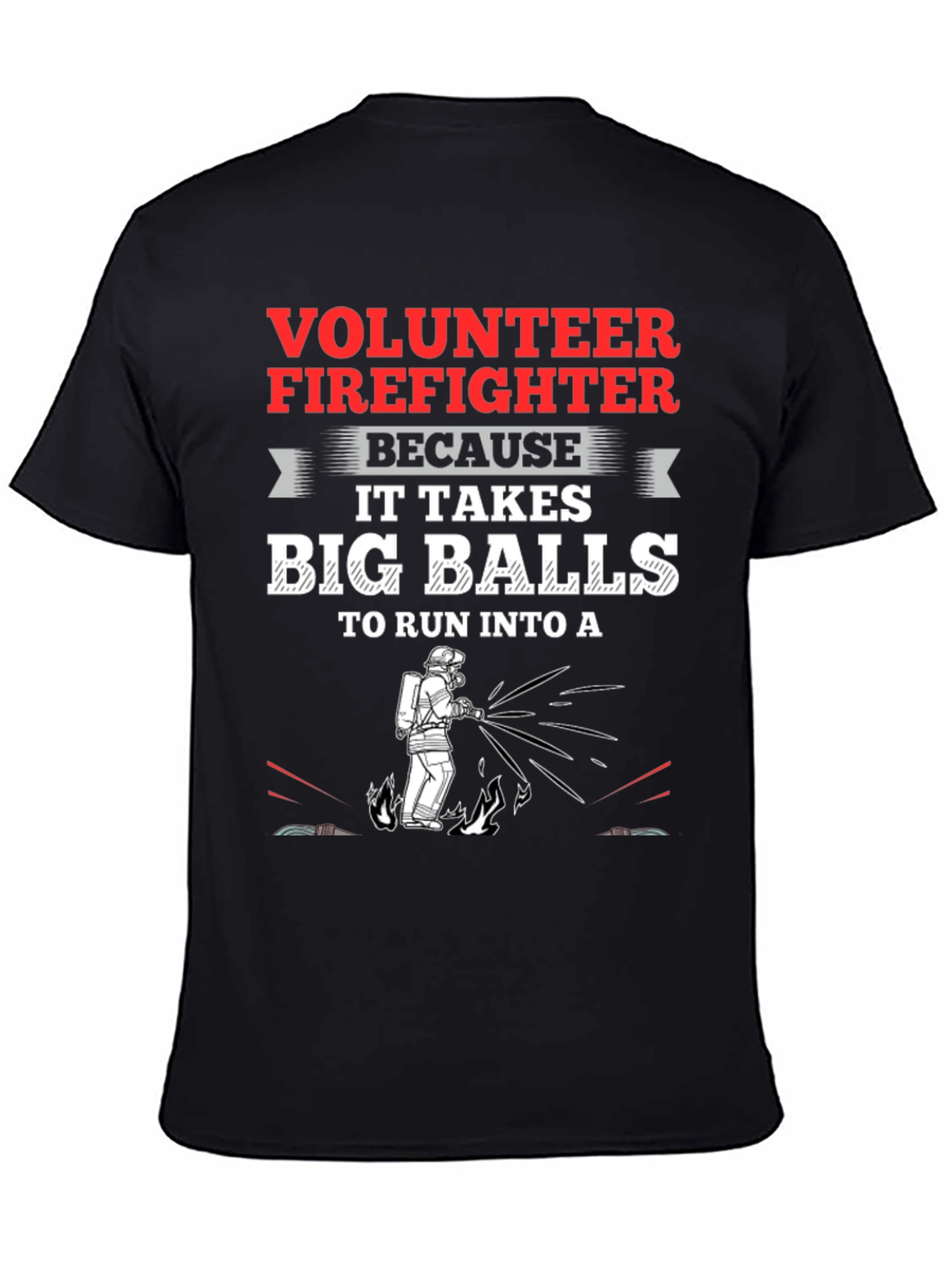 Black Volunteer Firefighter Big Balls Graphic Tee view 4