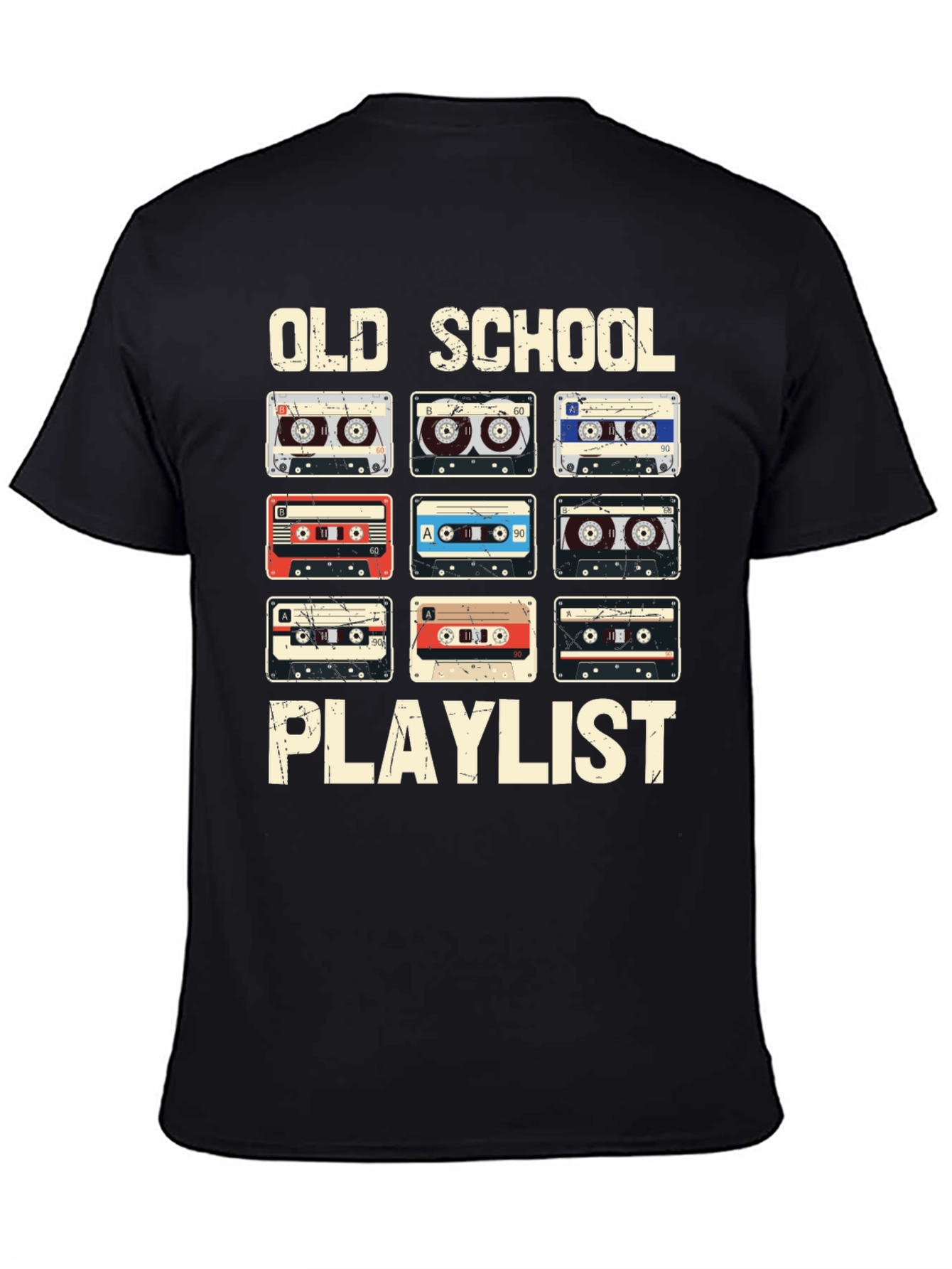 Black Old School Playlist Cassette Tape Graphic Tee view 4